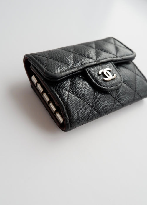 Authentic Preowned Chanel Black Caviar Leather Key Case/ Card Holder