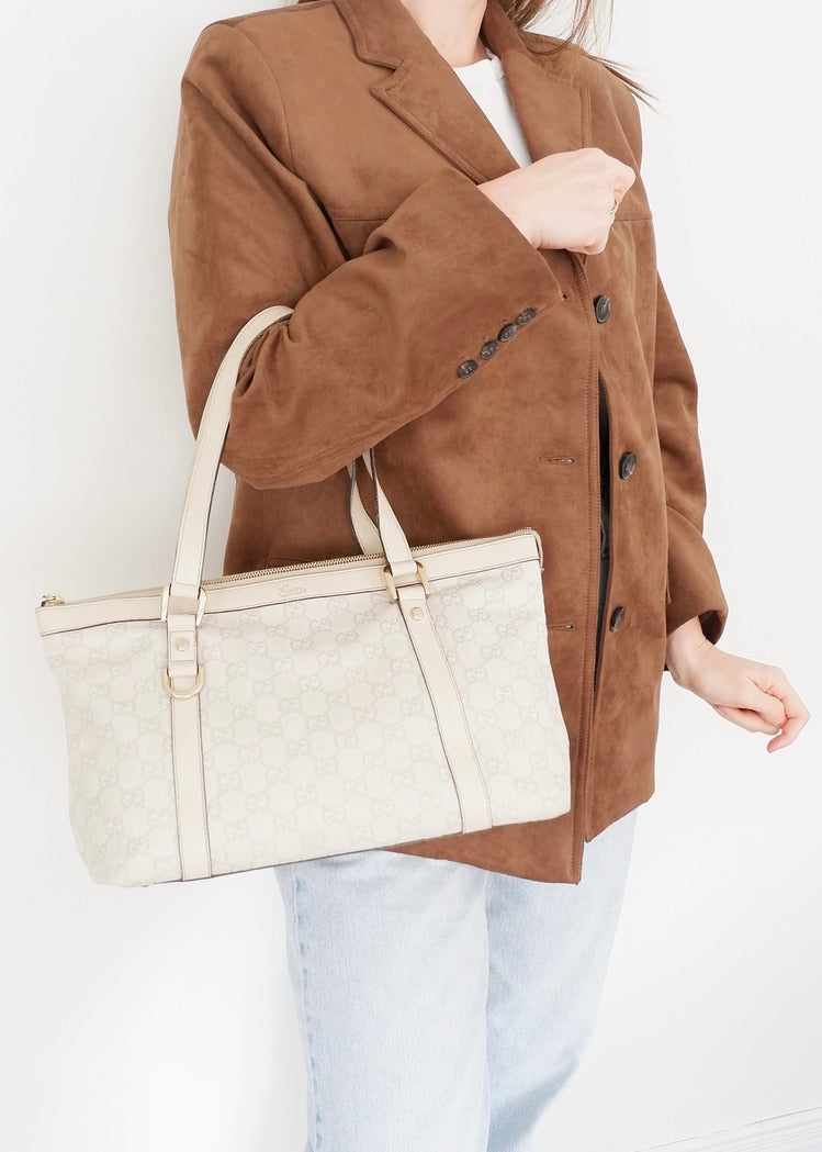 Authentic Preowned Gucci Ivory Leather GG Supreme Shoulder Bag