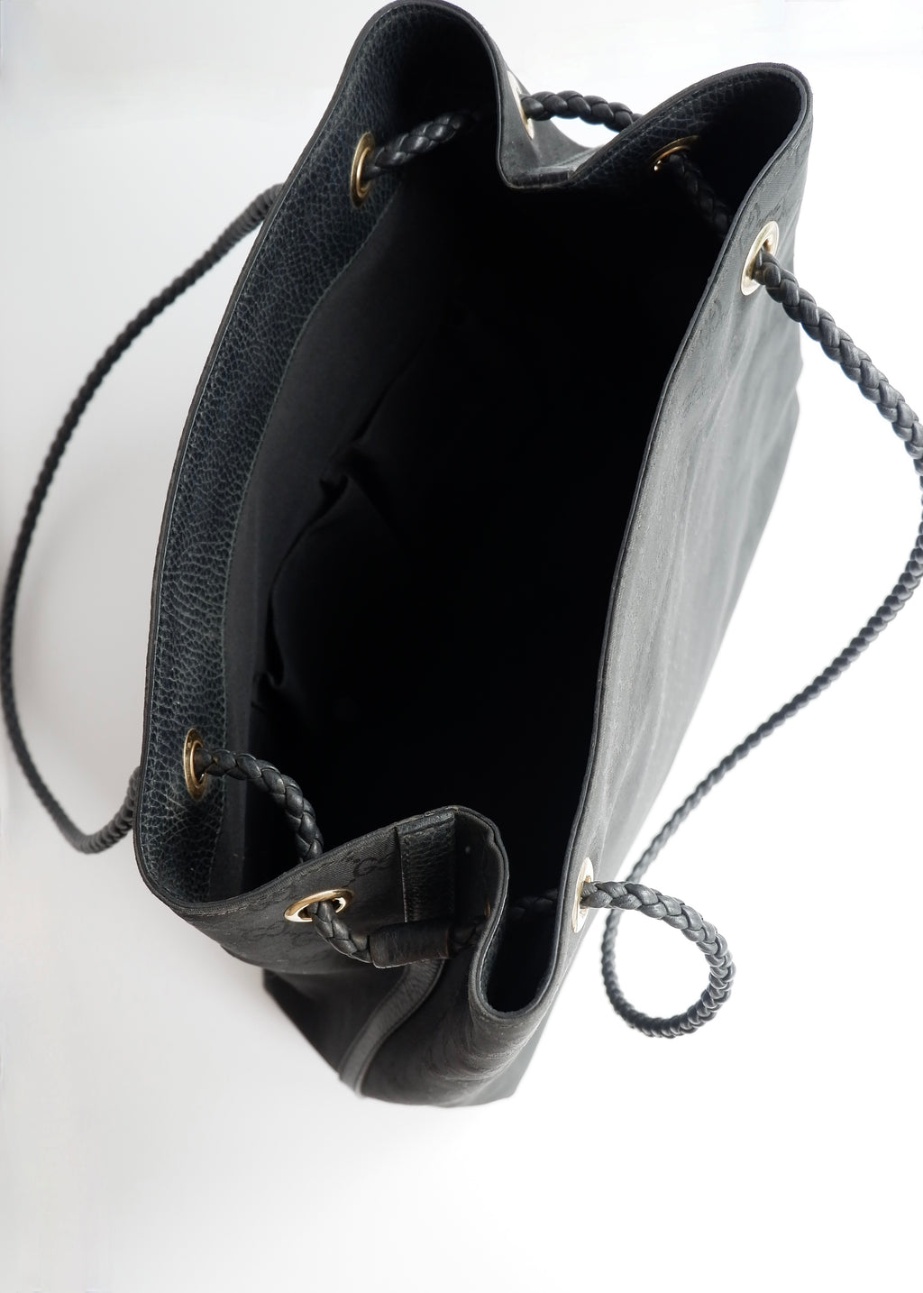 Preowned Gucci Black GG Canvas Leather Woven Strap Shoulder Tote