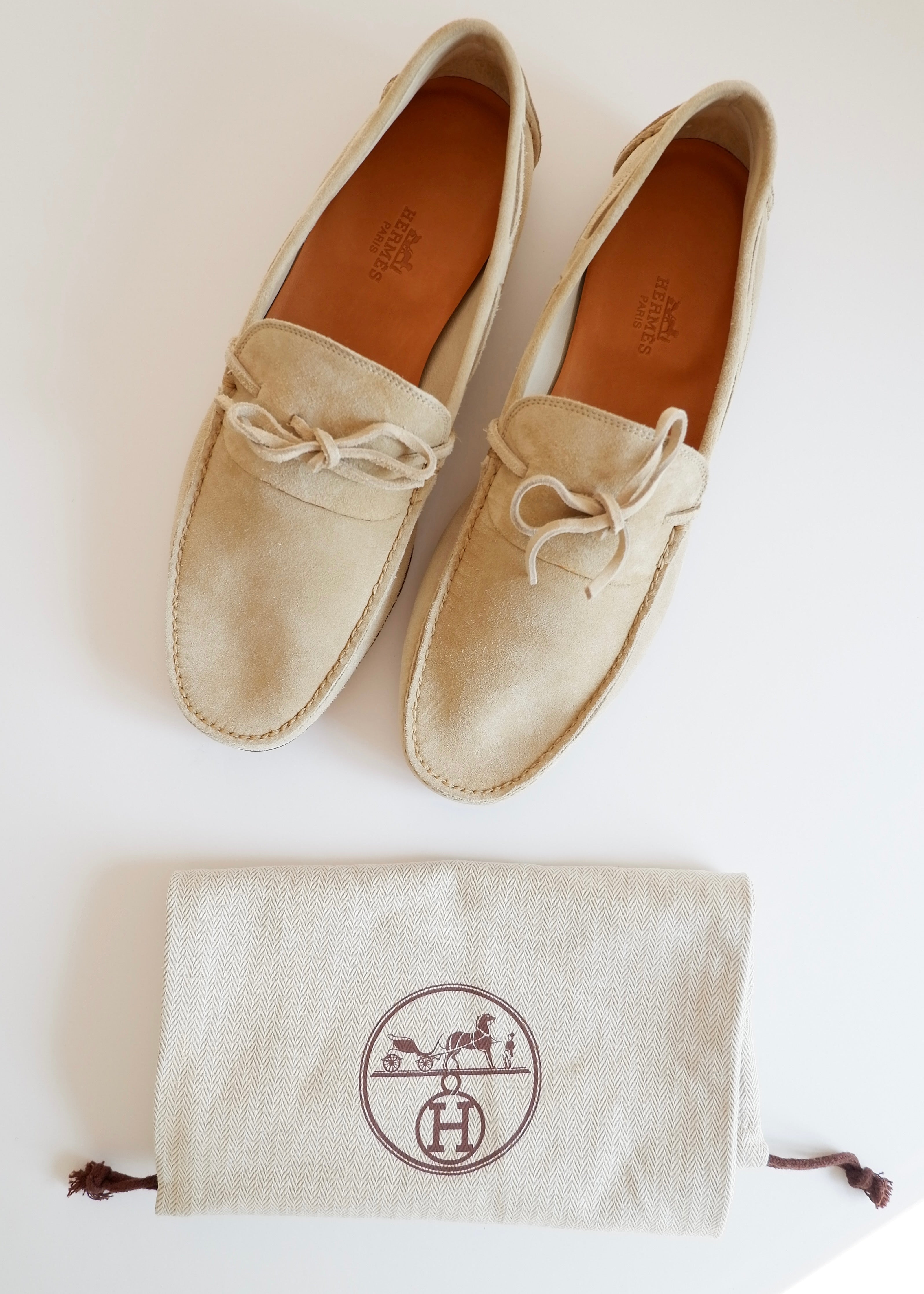 Authentic Preowned Hermes Light Beige Suede Loafers - 40