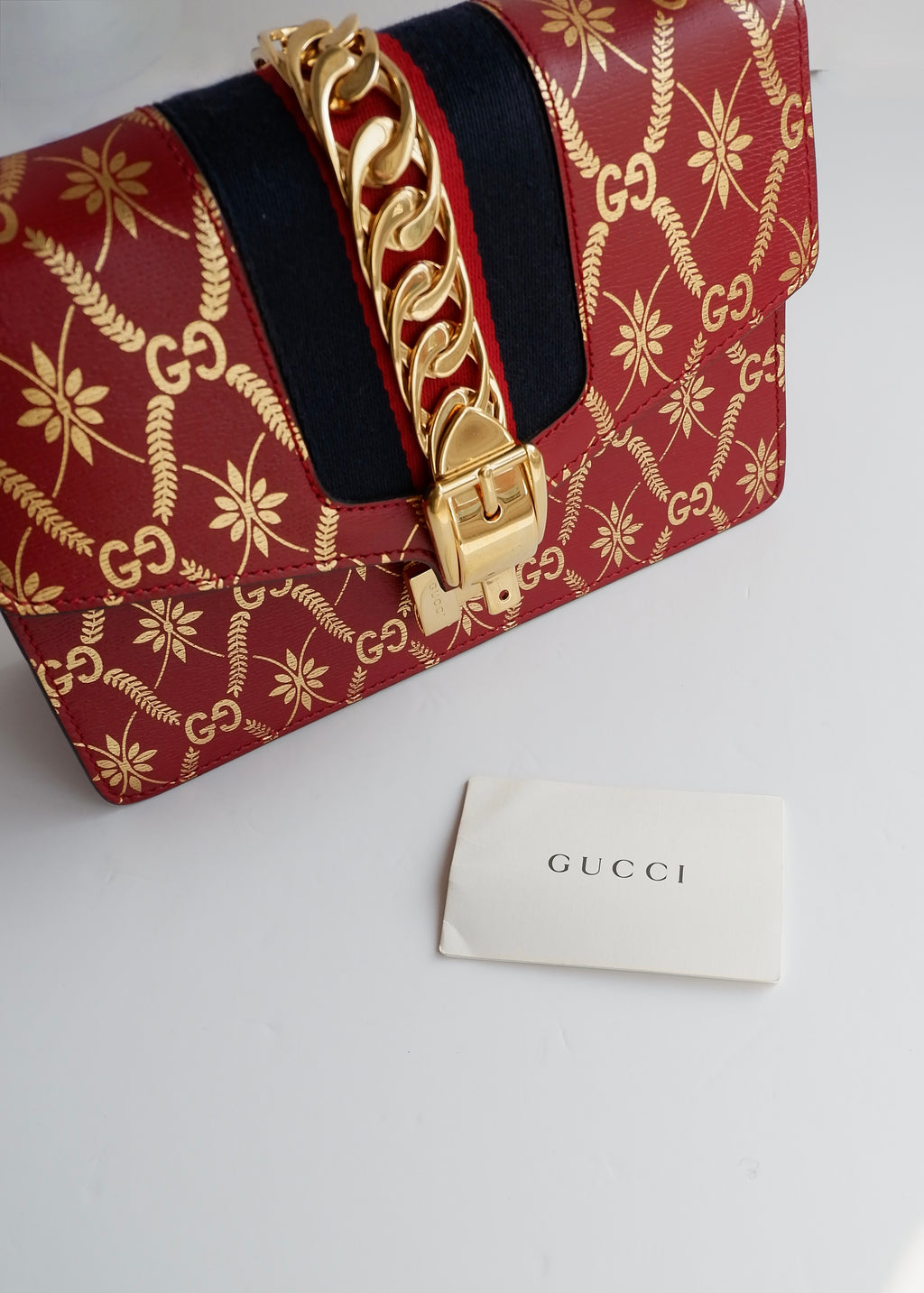 Authentic Preowned Gucci Red/Gold Leather Sylvie Bag