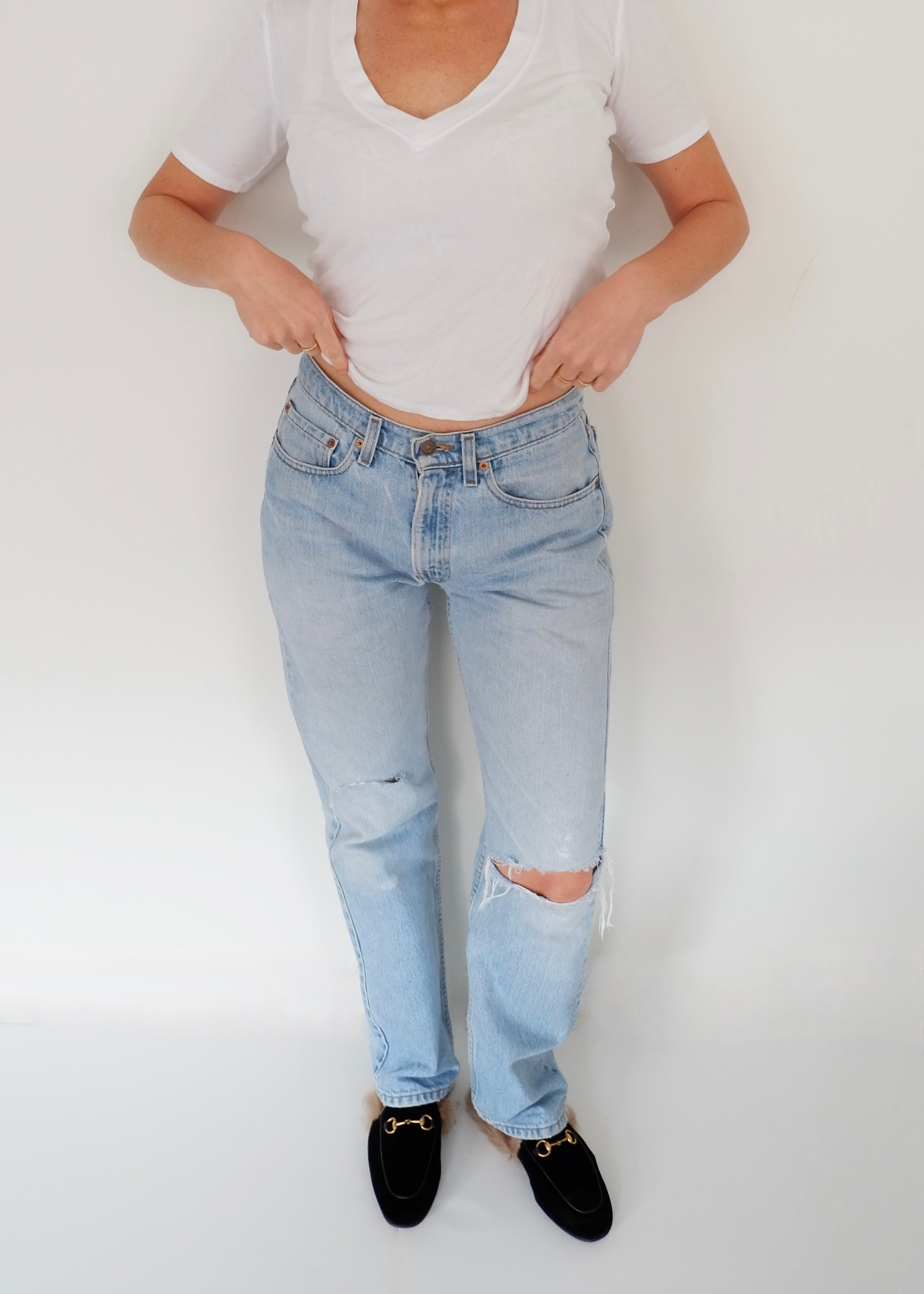 Levis Vintage 505 Light Wash Ripped Jeans - 30
