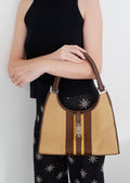 Sac Jackie Gucci authentique d'occasion en toile/cuir beige Ligne Sherry