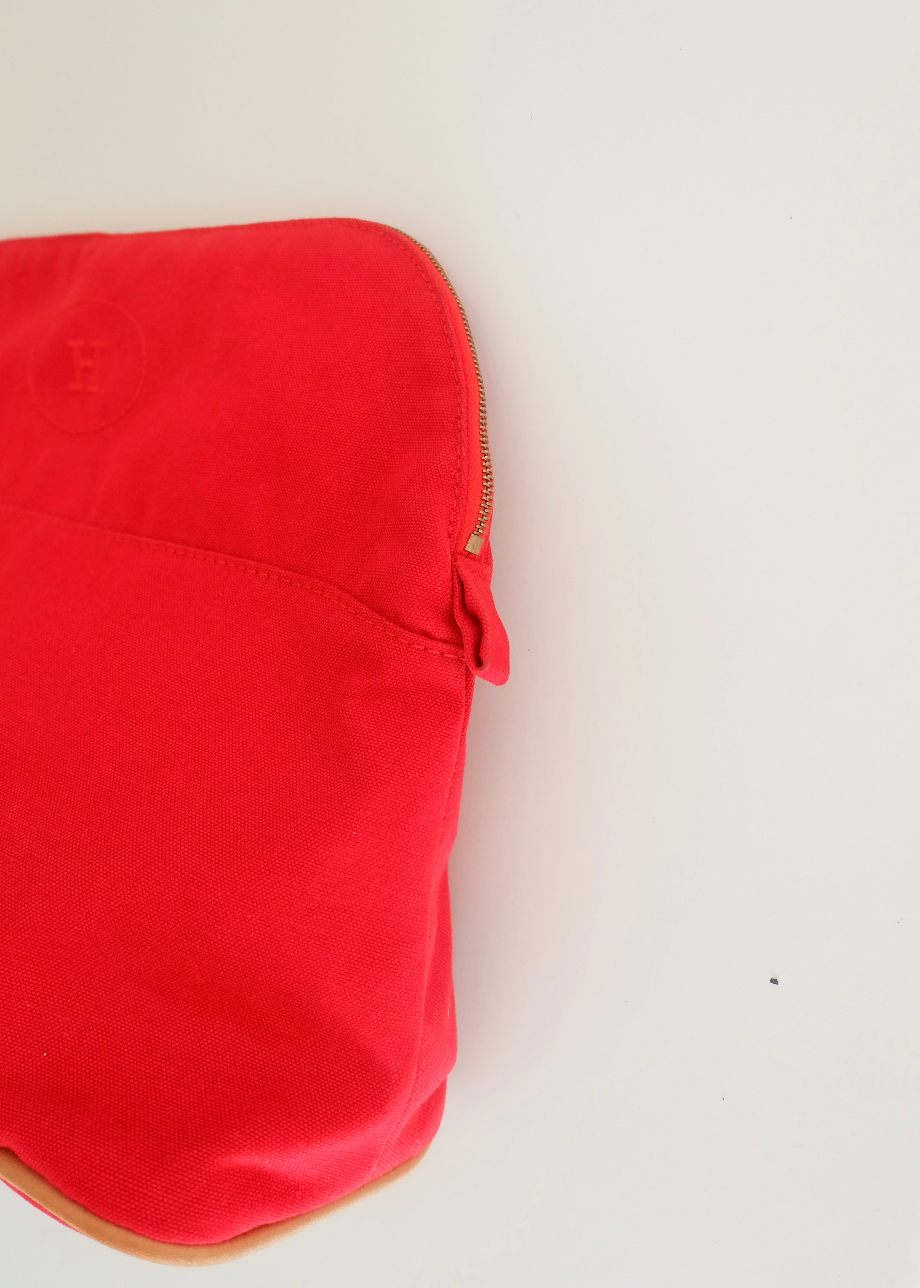 Preowned Hermes Red Canvas Boldie Cosmetic Bag