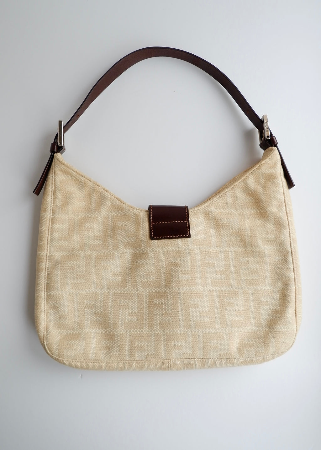 Authentic Preowned Vintage Fendi Ivory Canvas Zucca Shoulder Bag