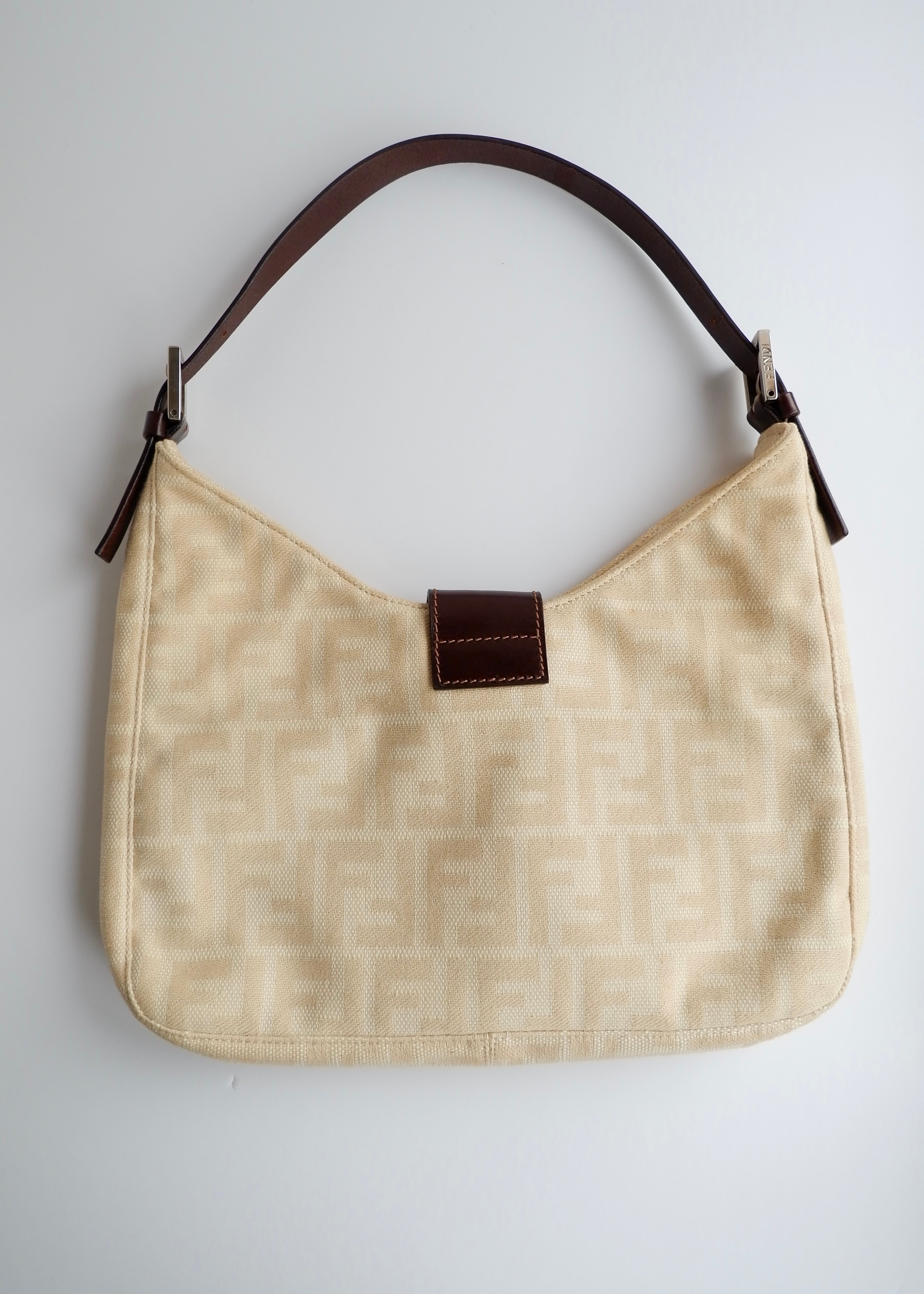 Authentic Preowned Vintage Fendi Ivory Canvas Zucca Shoulder Bag