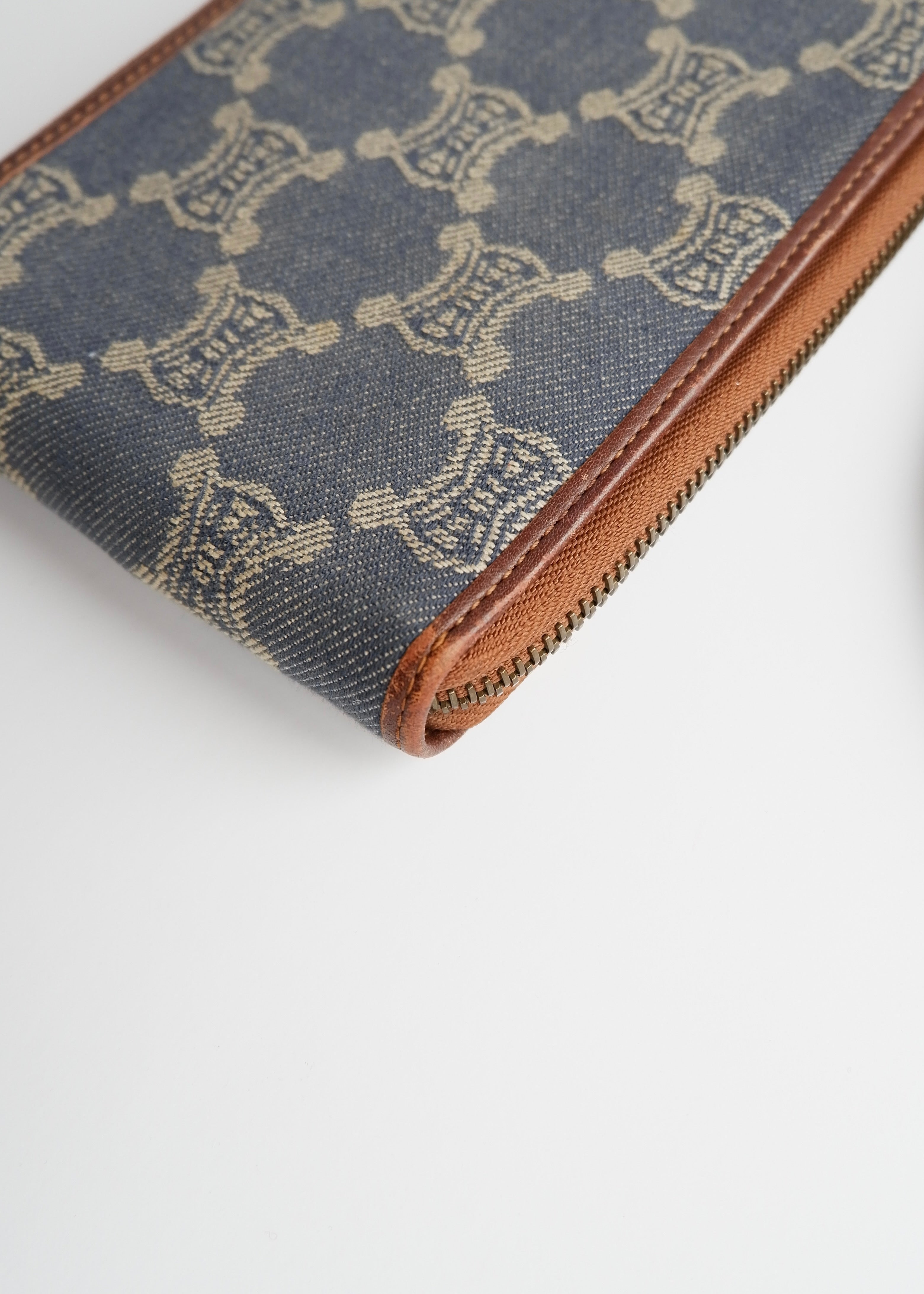 Authentic Preowned Vintage Celine Blue Denim Triomphe Print WOC