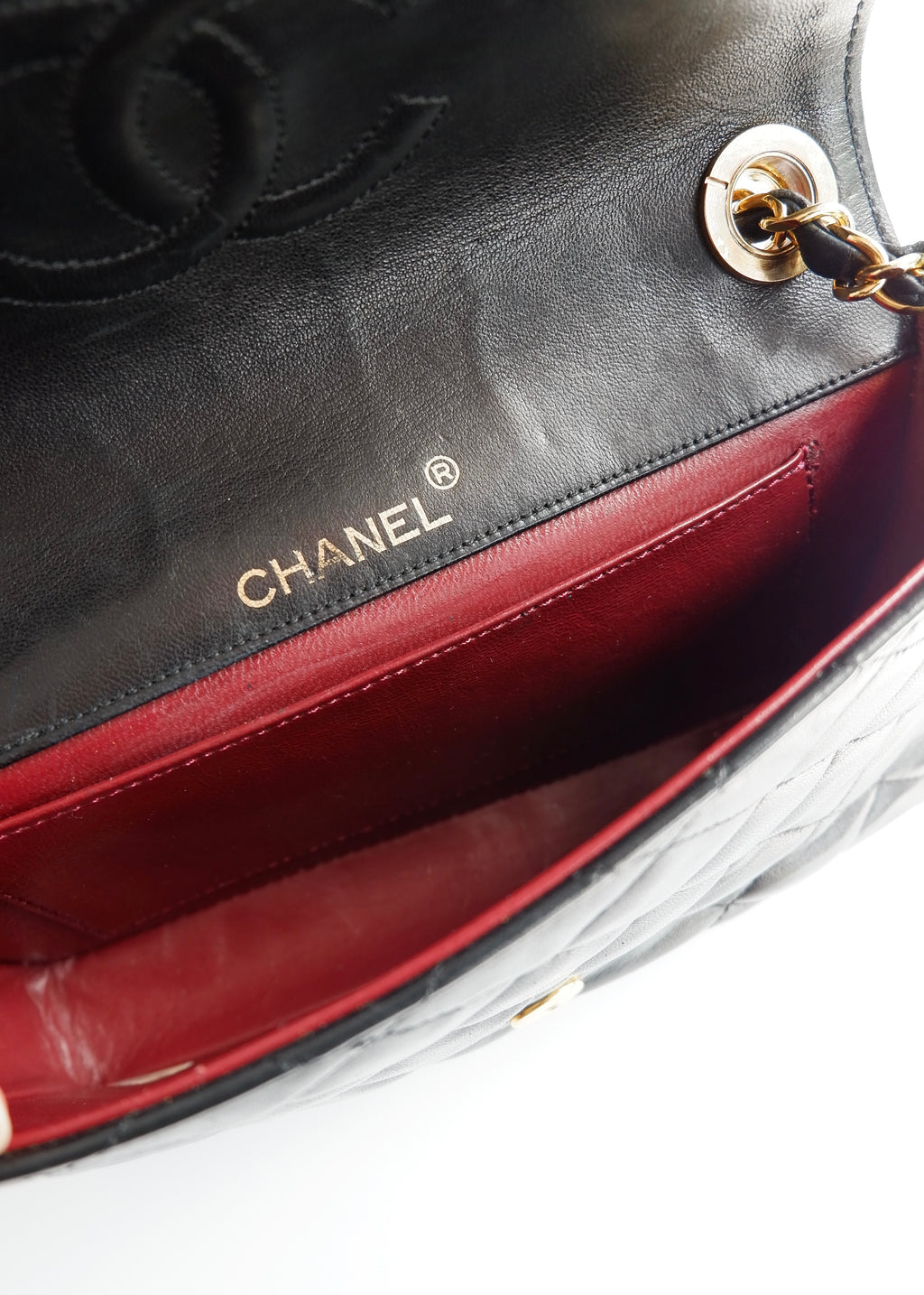 Authentic Preowned Vintage Chanel Black Lambskin Quilted Single Flap Crystal CC Logo Bag GHW