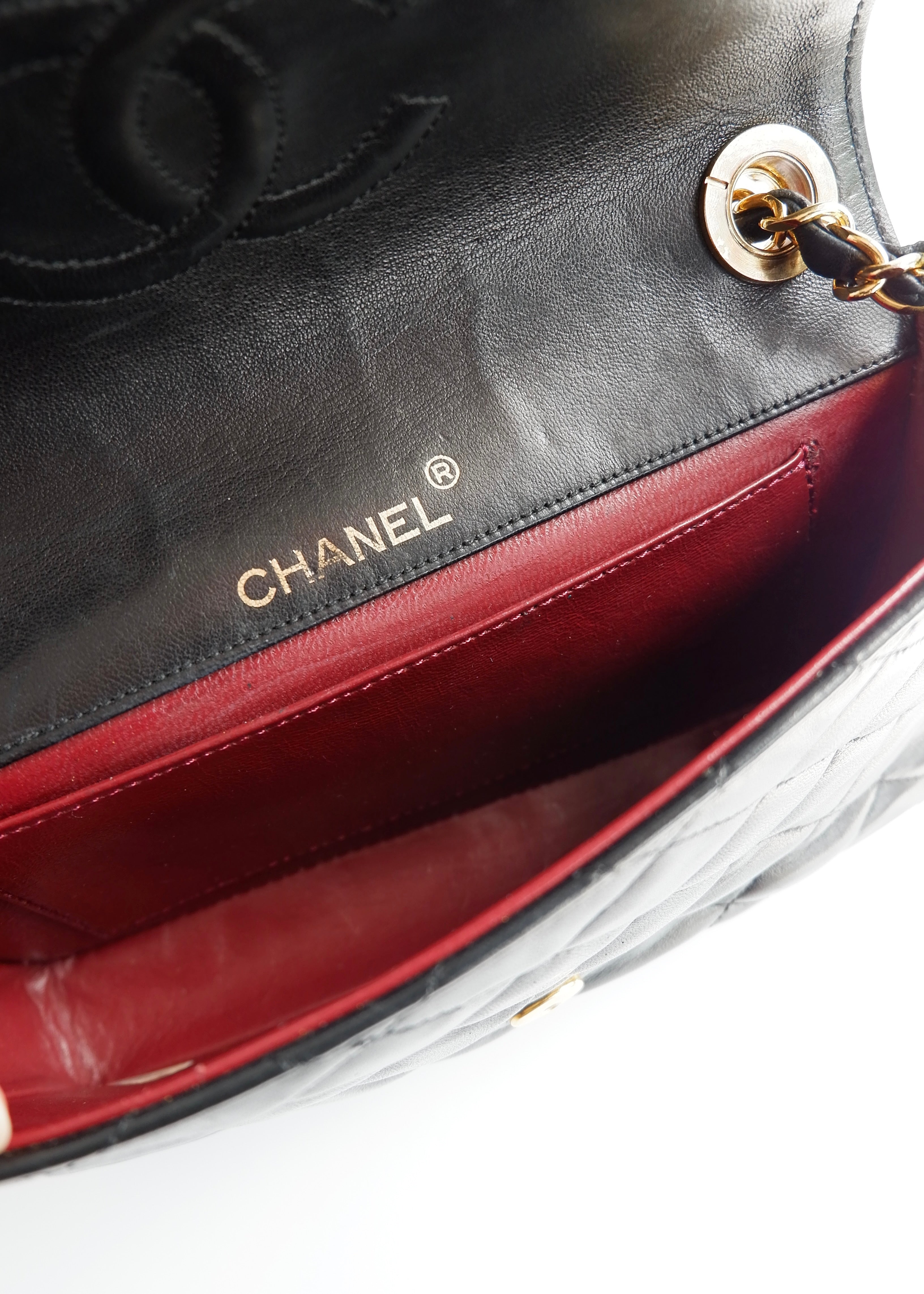 Authentic Preowned Vintage Chanel Black Lambskin Quilted Single Flap Crystal CC Logo Bag GHW