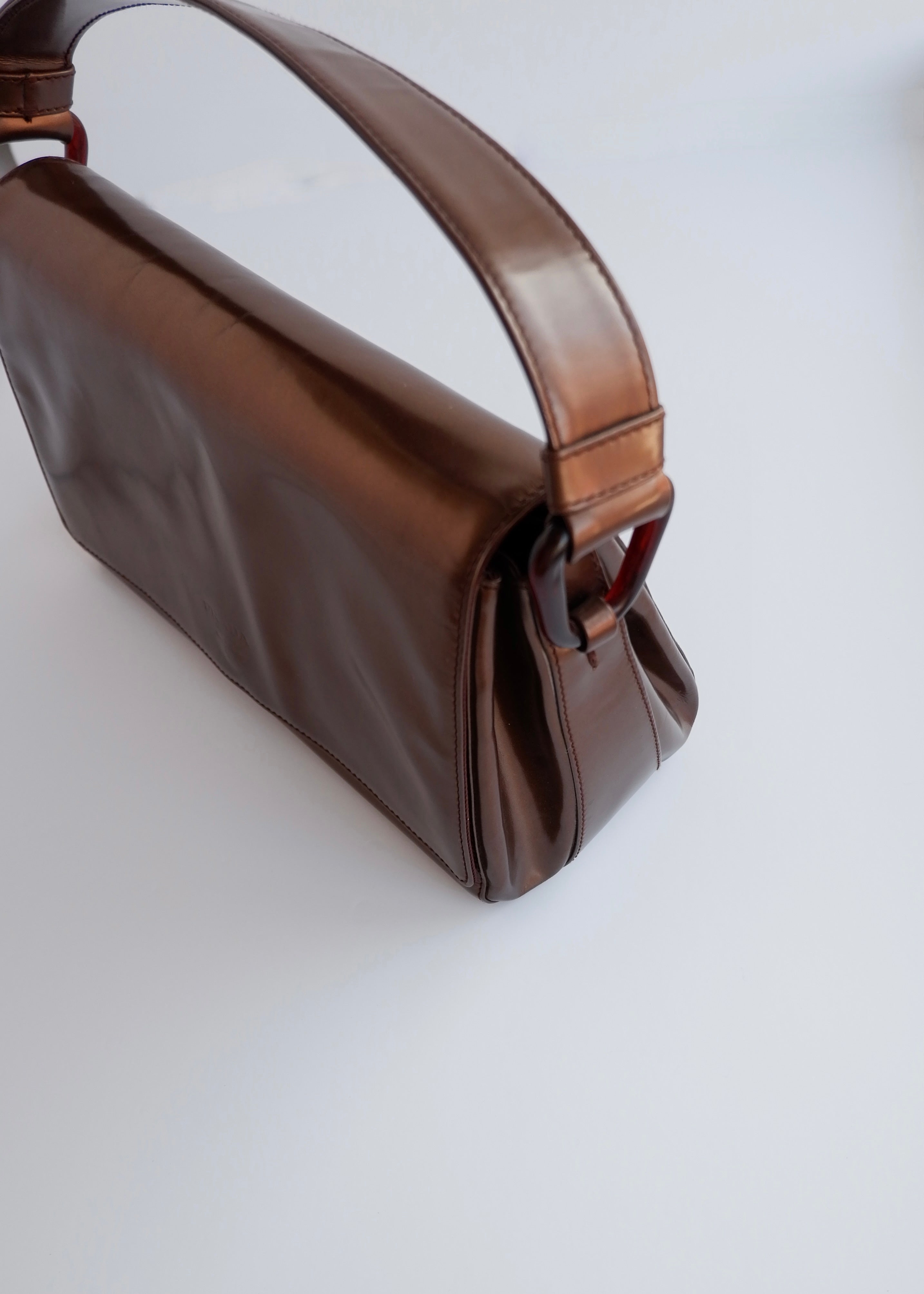 Authentic Preowned Prada Bronze Patent Leather Handbag
