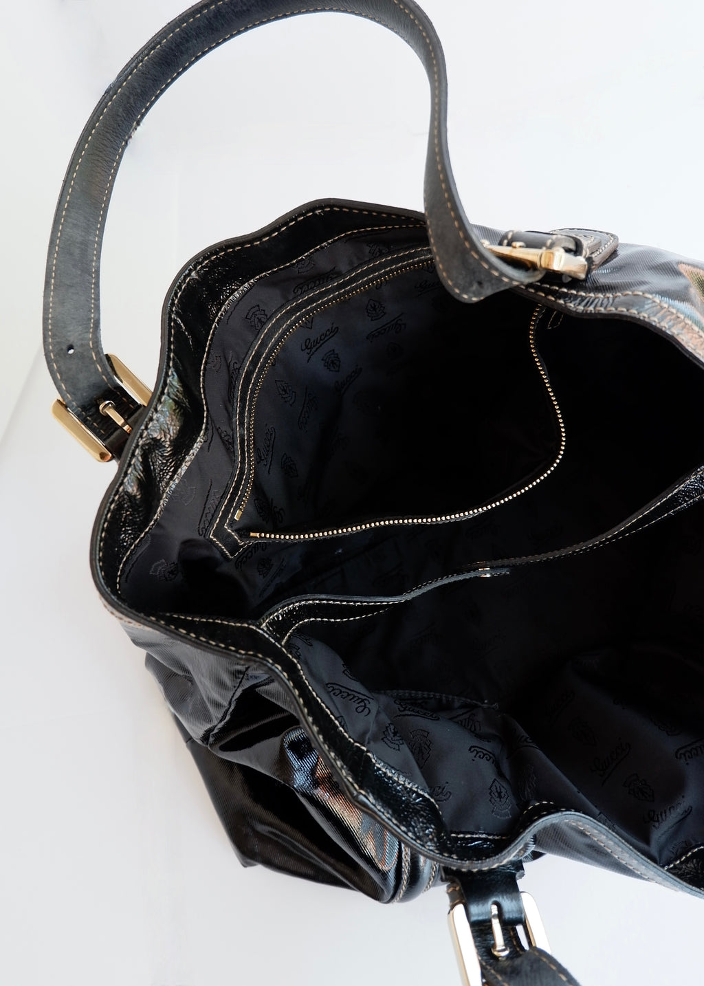 Preowned Gucci Black Dialux/ Patent Leather Britt Shoulder Tote