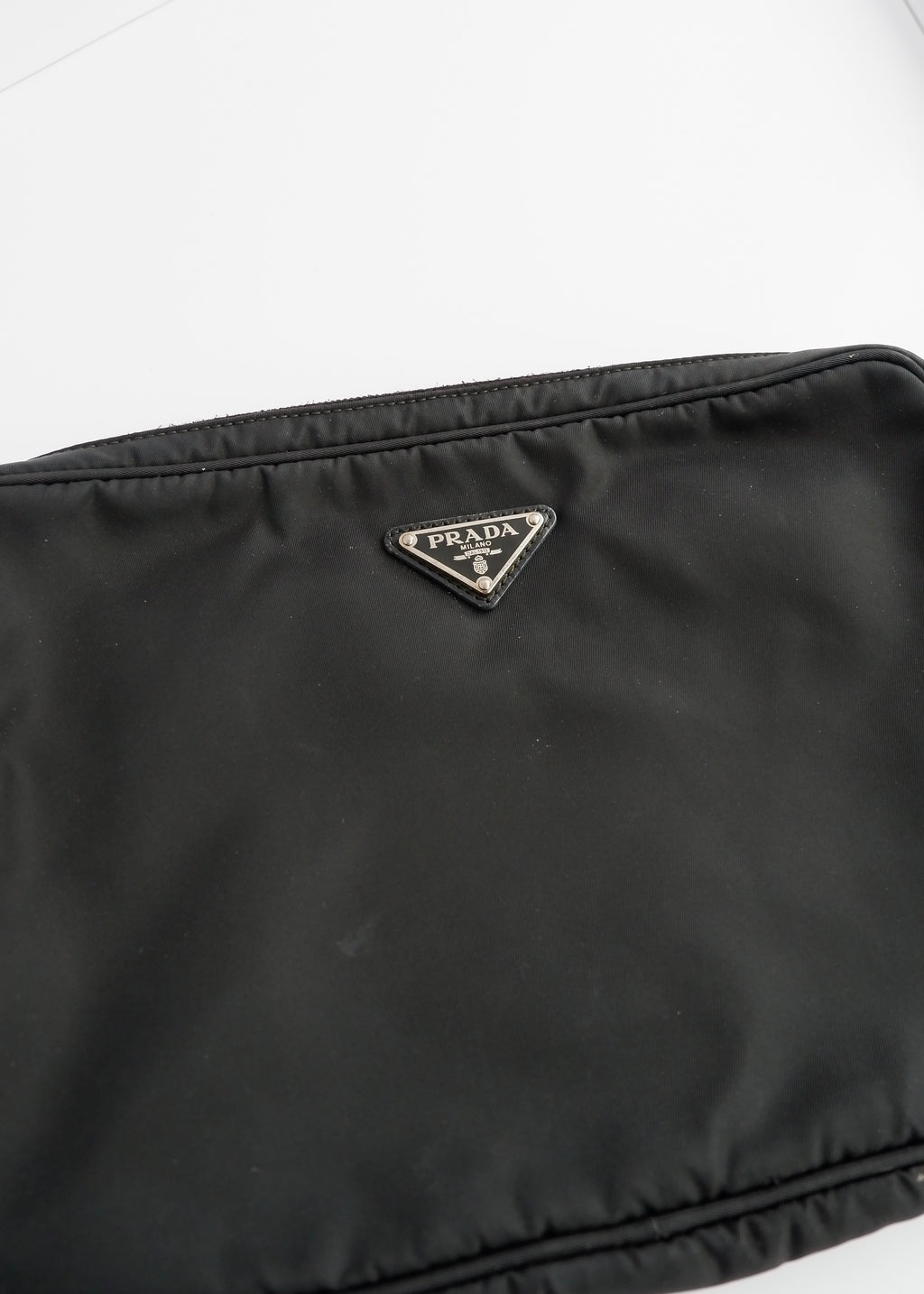 Authentic Preowned Prada Black Nylon/ Leather Hand Pouch