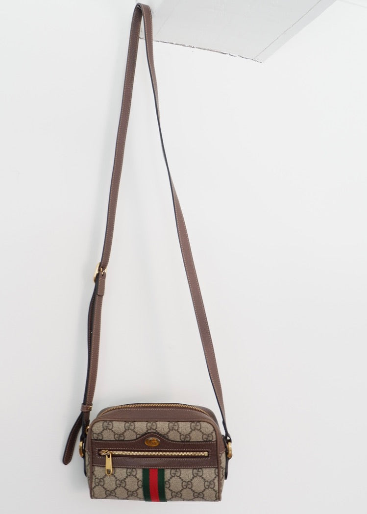 Authentique Sac bandoulière mini Ophidia Gucci en toile GG marron d'occasion
