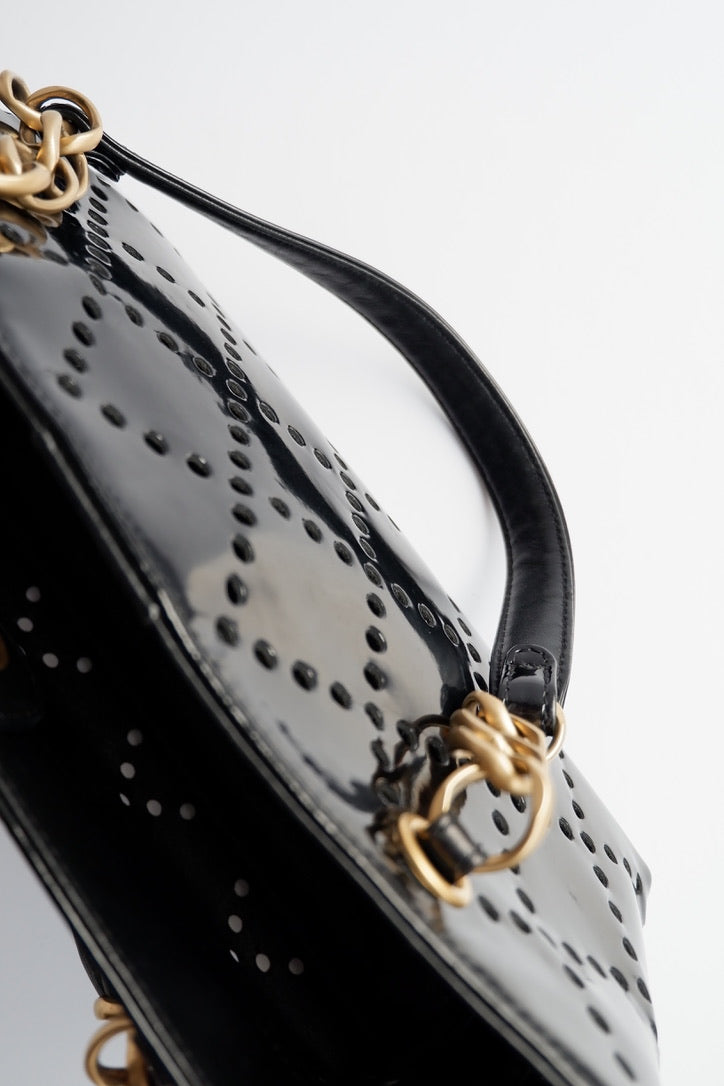 Authentic Preowned Chanel Black Patent Perforated Leather CC Logo Shoulder Bag