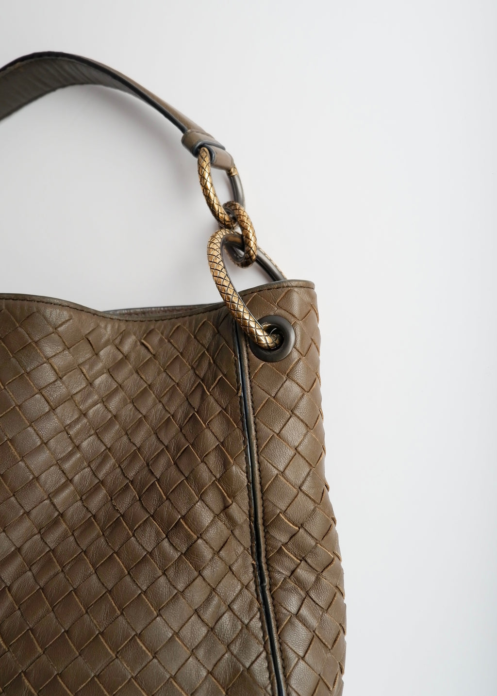 Authentic Preowned Bottega Veneta Intrecciato Khaki Shoulder Bag