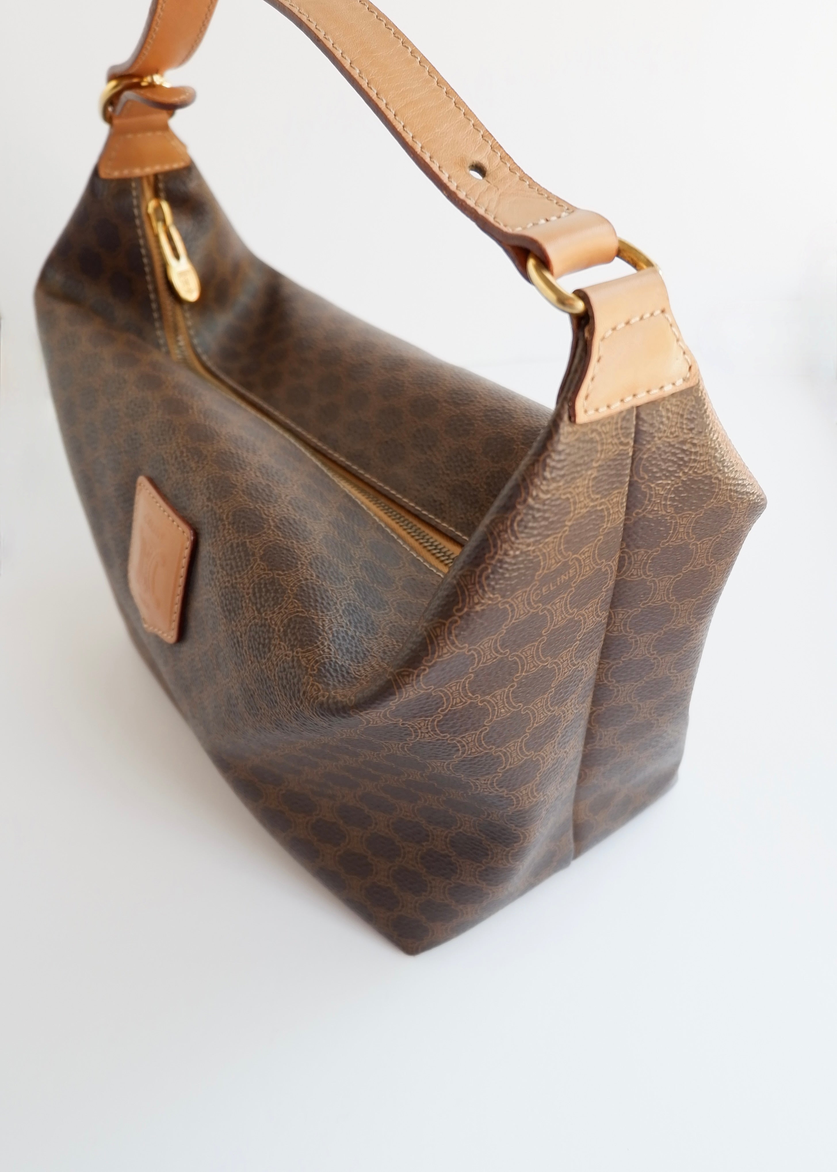 Preowned Vintage Celine Brown Macadam Print Shoulder Bag