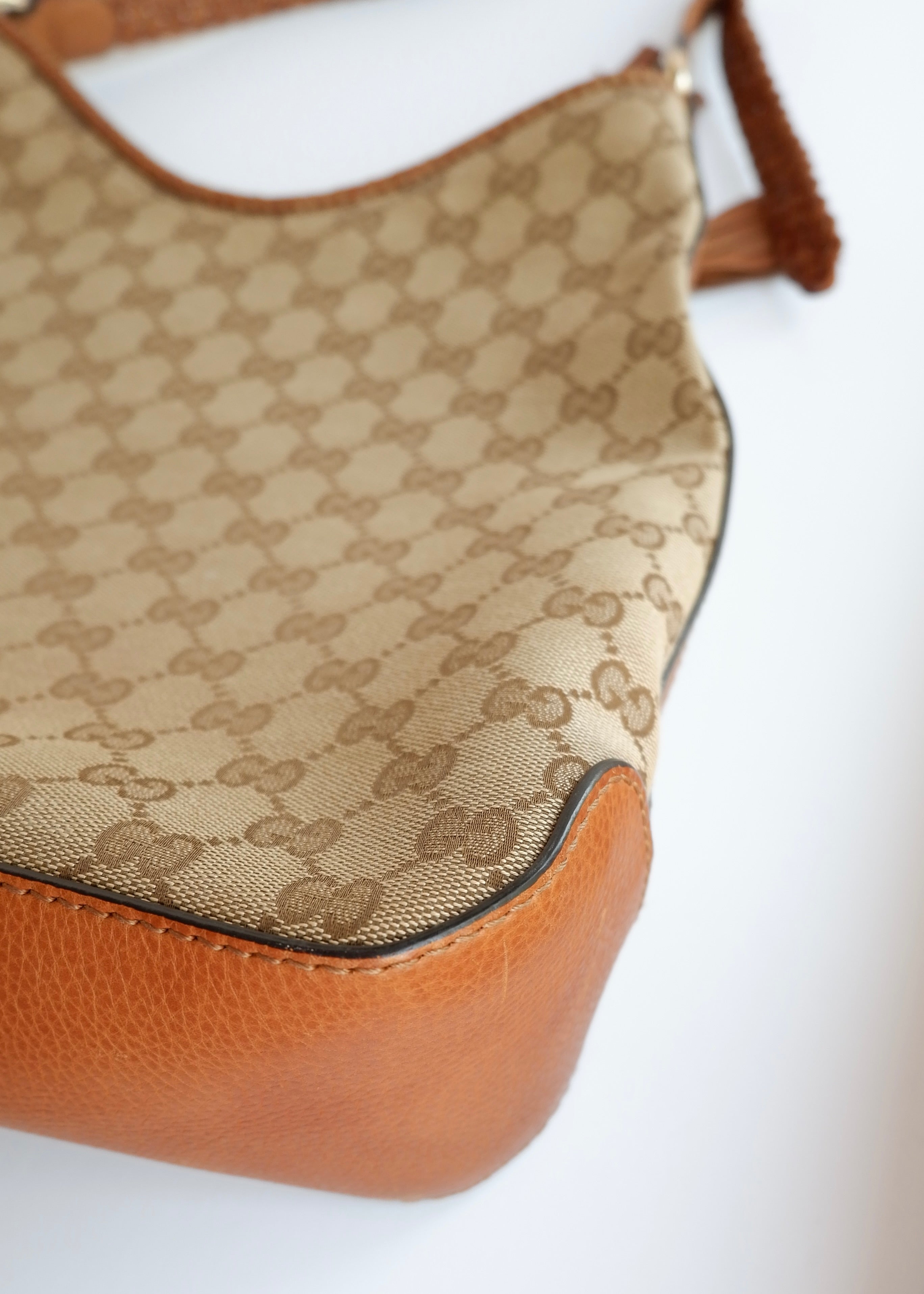 Preowned Gucci Brown GG Canvas Leather Tassel Shoulder Bag