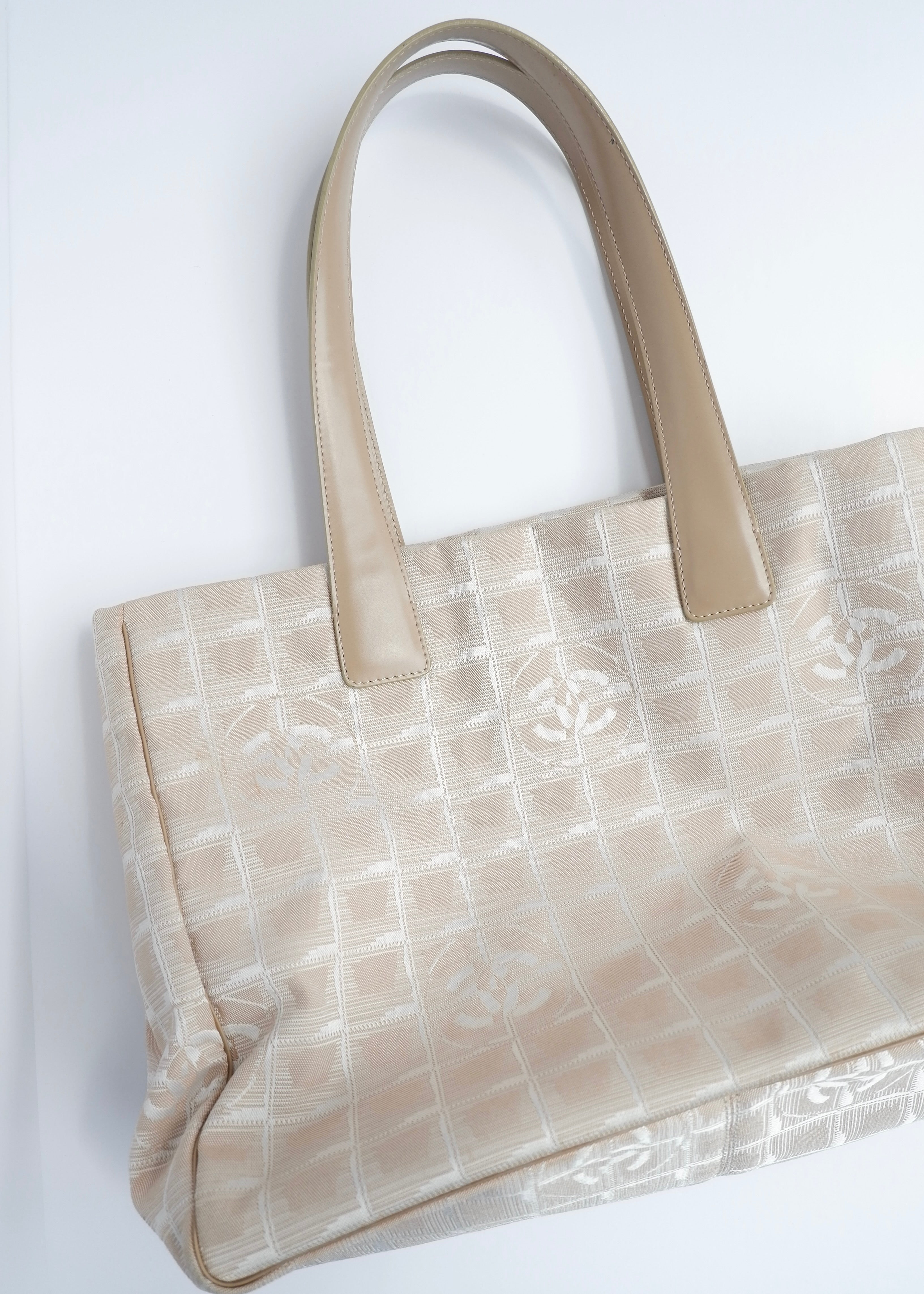 Authentic Preowned Chanel Beige Canvas/ Leather Travel Line Tote Bag