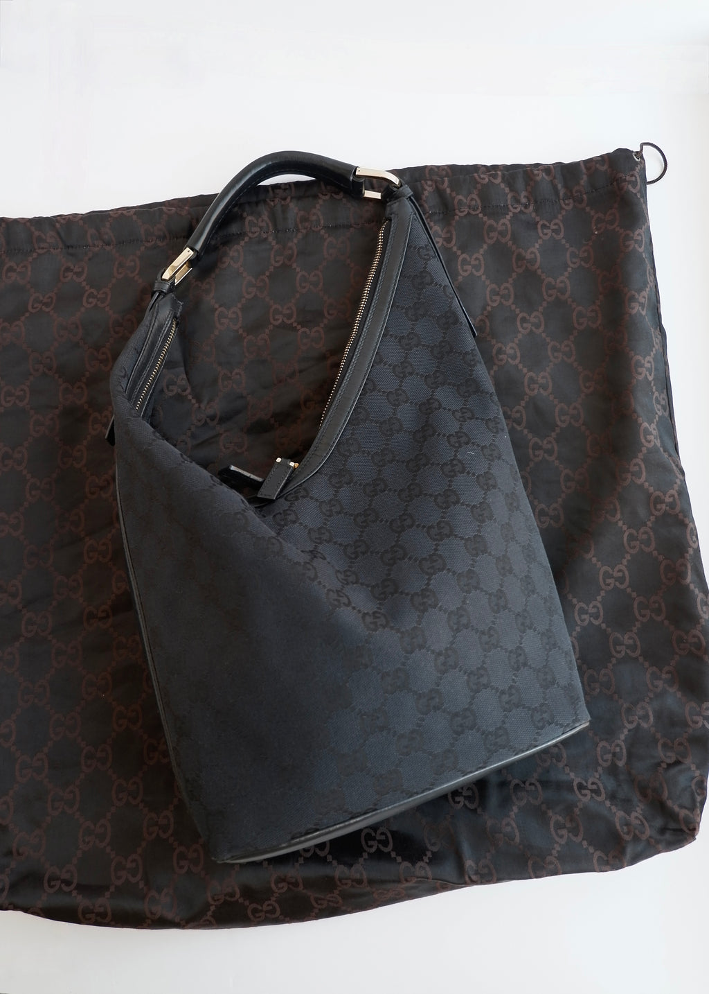 Authentic Preowned Gucci Black GG Canvas/ Leather Hobo Shoulder Bag