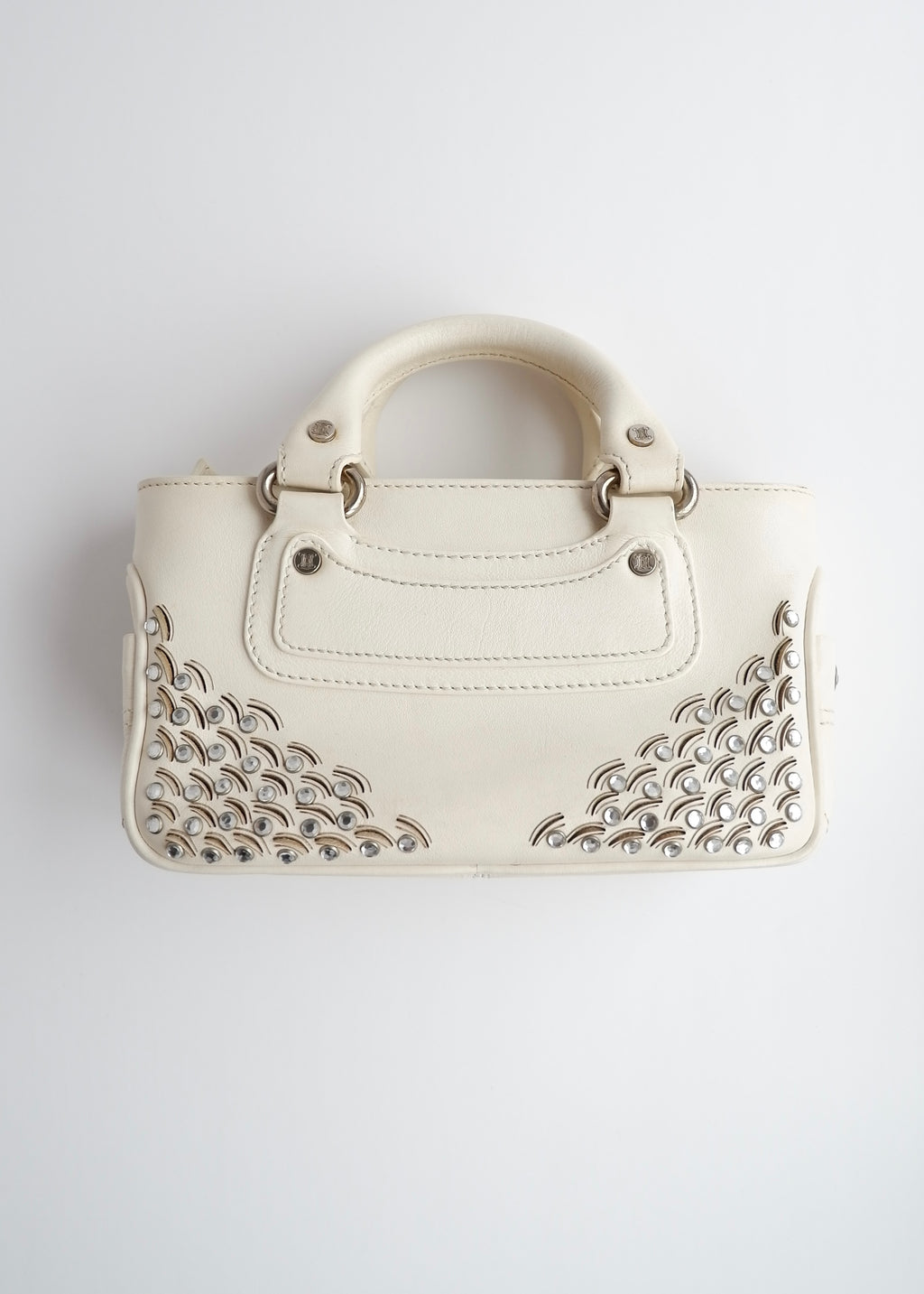 Authentic Preowned Celine White Leather/ Gem Stone Mini Boogie Bag