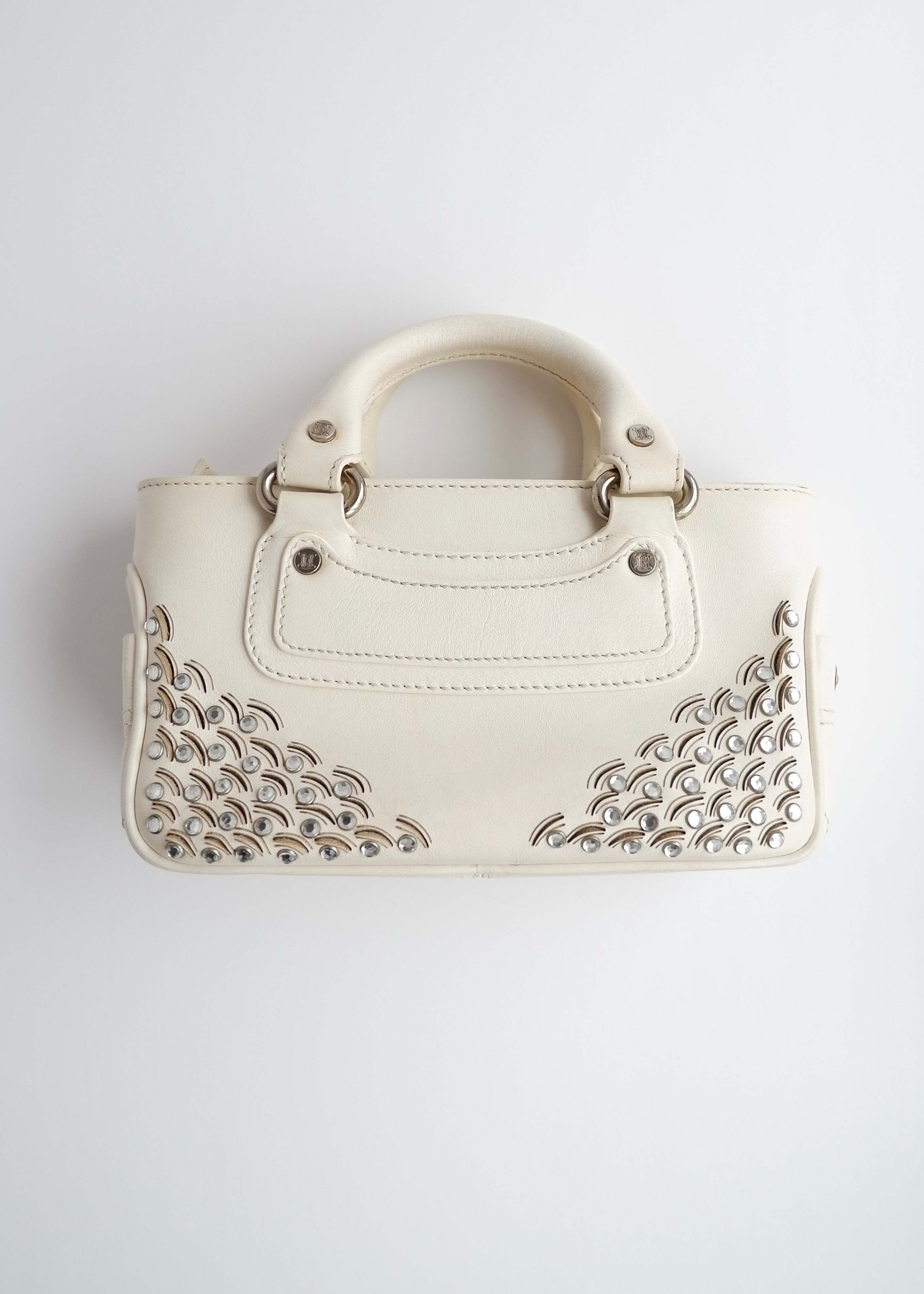Authentic Preowned Celine White Leather/ Gem Stone Mini Boogie Bag