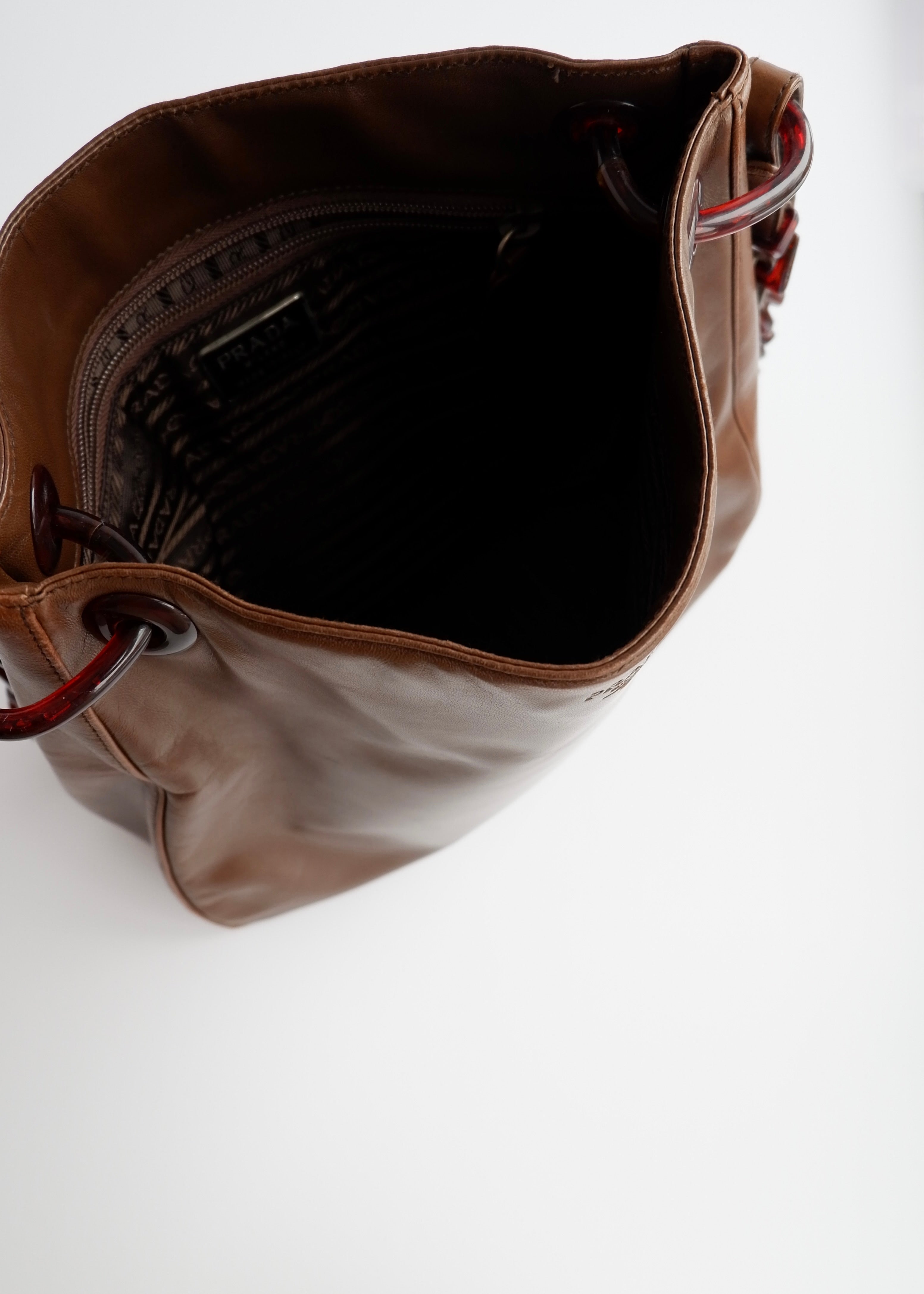 Authentic Preowned Prada Brown Leather Tortoise Chain Shoulder Bag