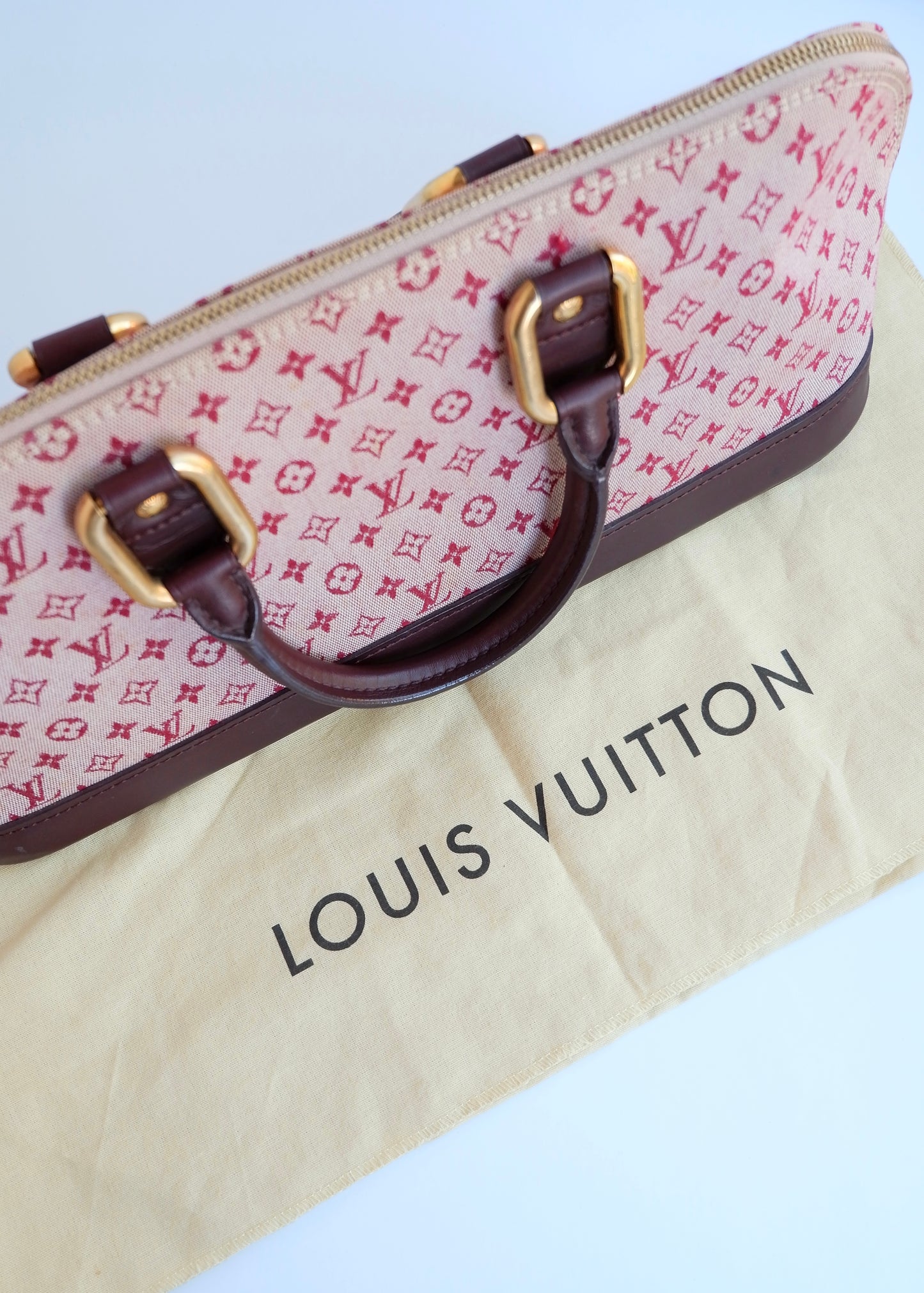 Authentic Preowned Louis Vuitton Burgundy Mini Lin Long Alma