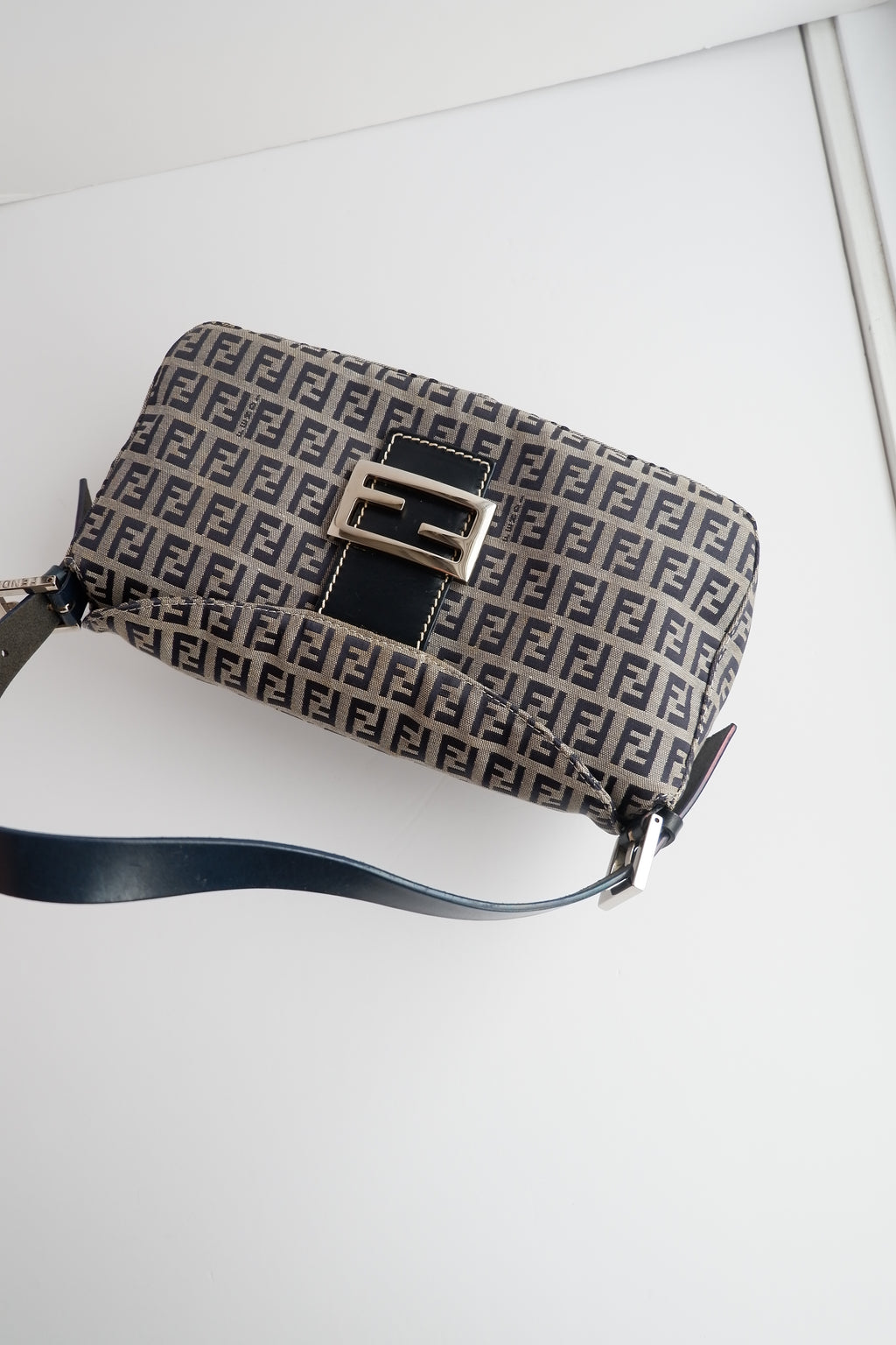 Authentic Preowned Fendi Navy Zucchino Baguette Shoulder