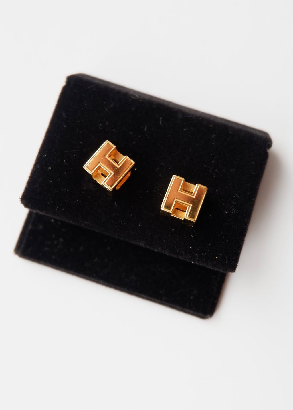 Preowned Hermès Cage d'H Gold-Plated Stud Earrings