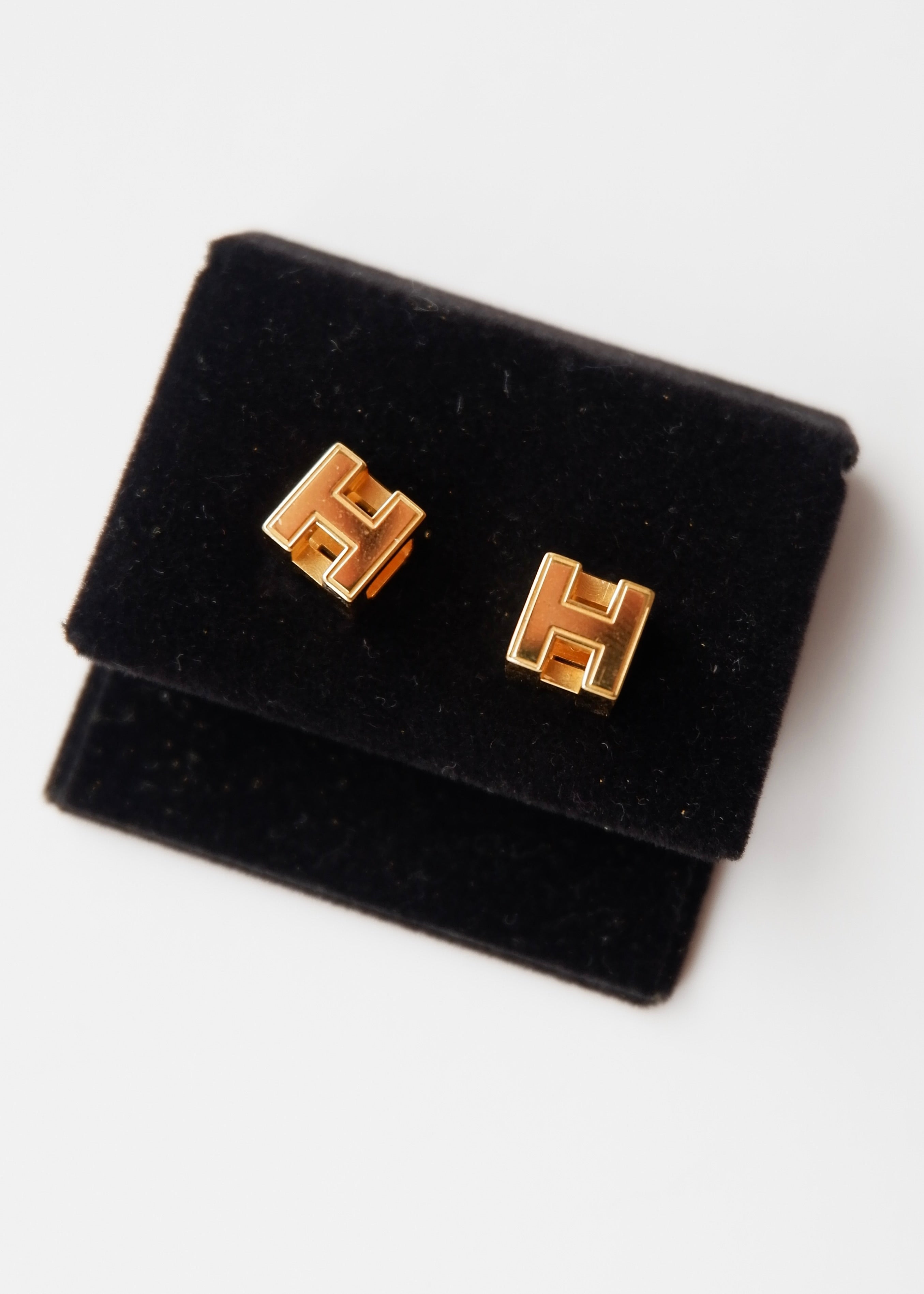 Preowned Hermès Cage d'H Gold-Plated Stud Earrings