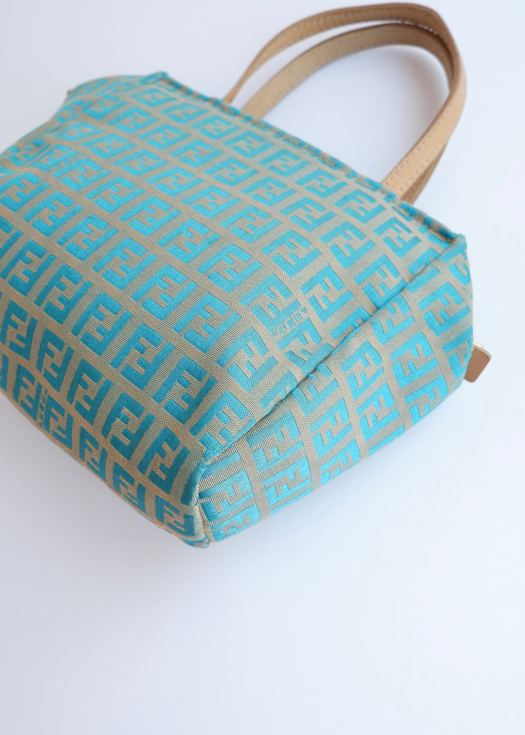 Authentic Preowned Fendi Turquoise Canvas Zucchino Micro Handbag
