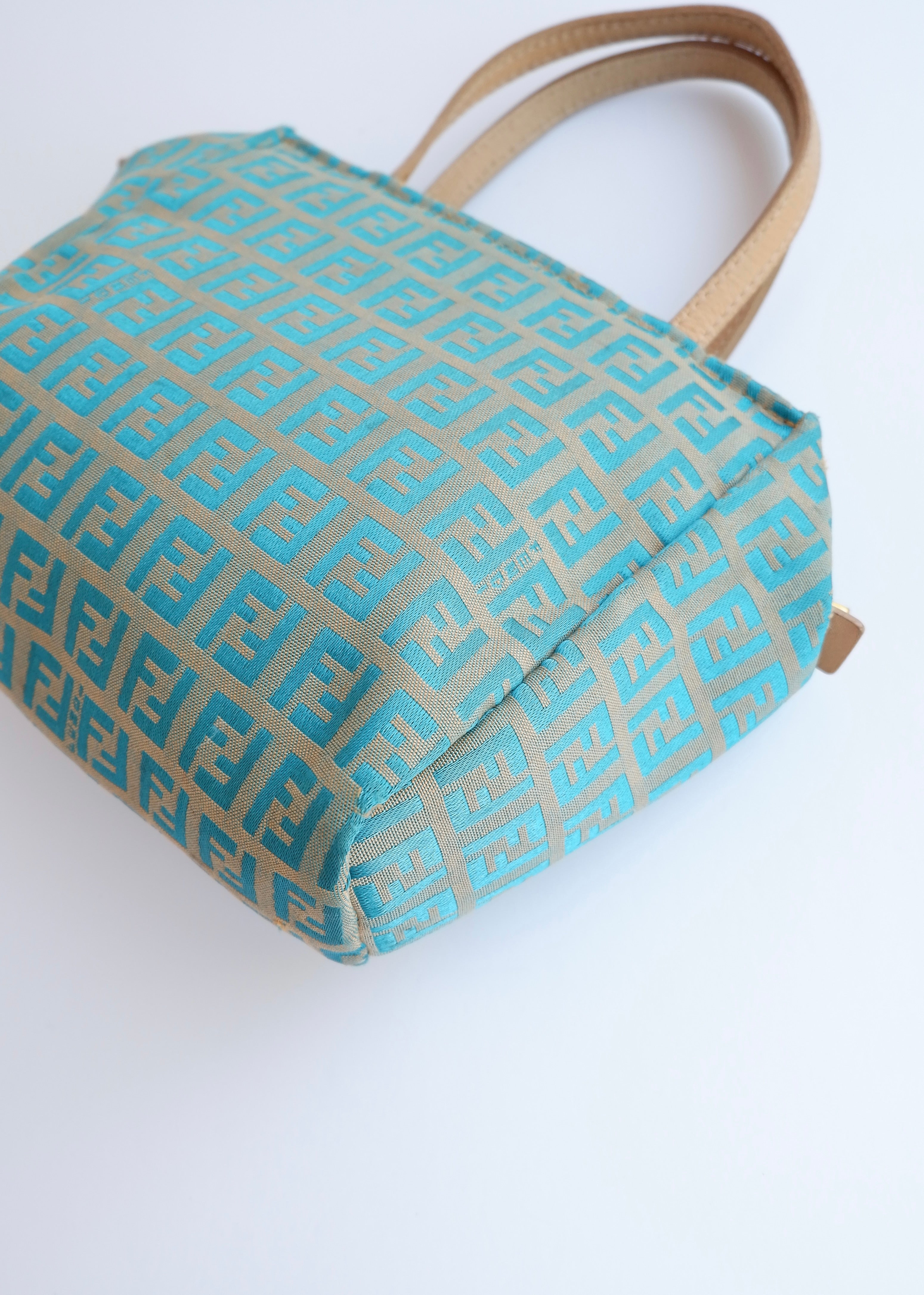 Authentic Preowned Fendi Turquoise Canvas Zucchino Micro Handbag