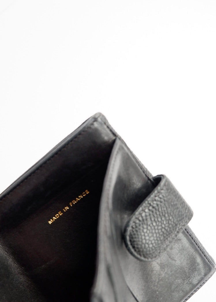 Authentic Preowned Vintage ChanelBlack Caviar Leather Bi-Fold Wallet