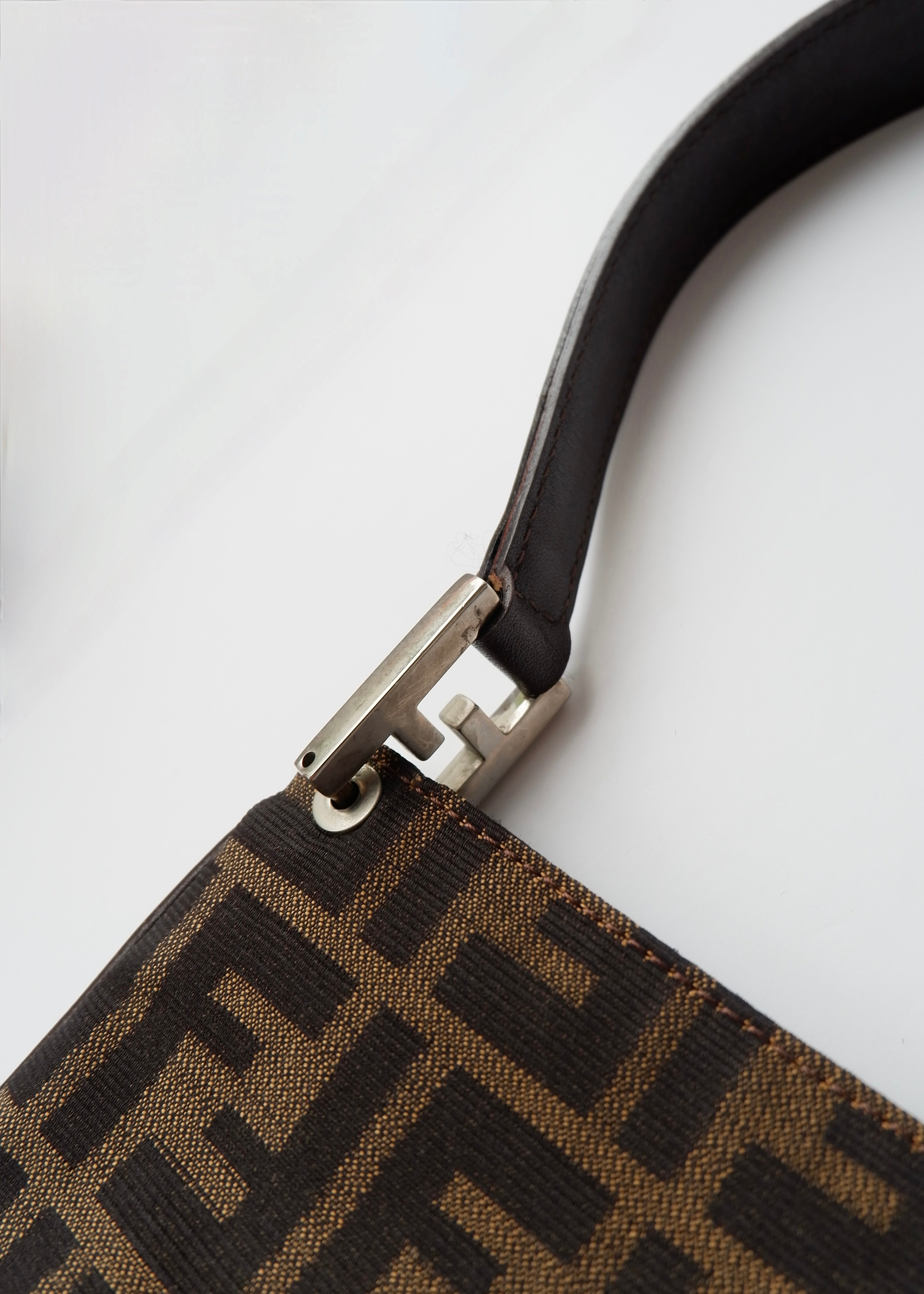 Preowned Vintage Fendi Brown Zucca Canvas/ Leather Shoulder Bag
