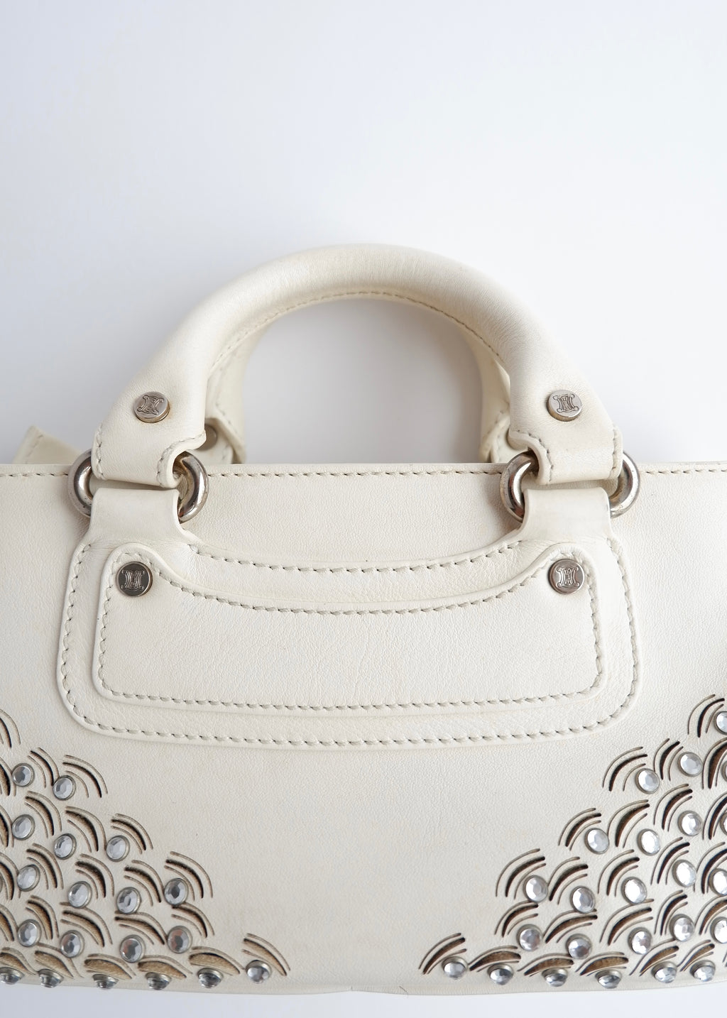 Authentic Preowned Celine White Leather/ Gem Stone Mini Boogie Bag