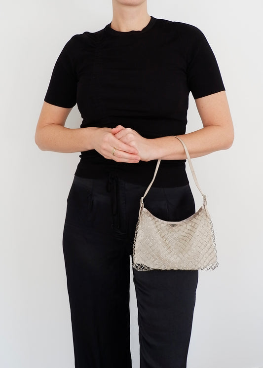Authentic Preowned Prada Champagne Satin Beaded Shoulder Bag