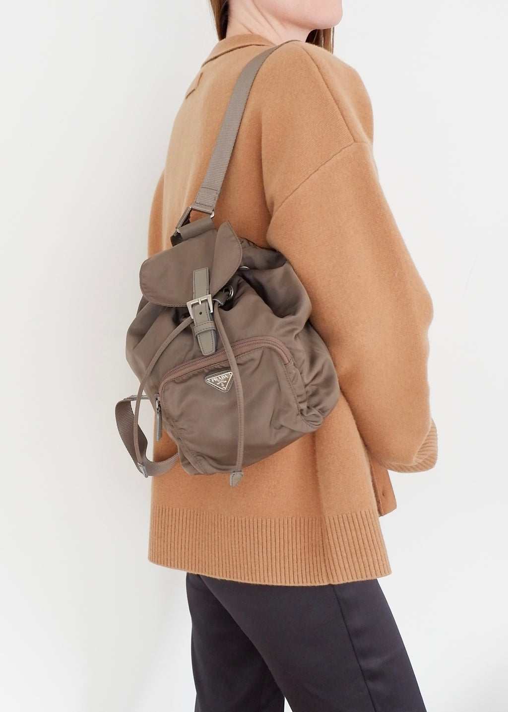 Preowned Prada Khaki Nylon Small Backpack