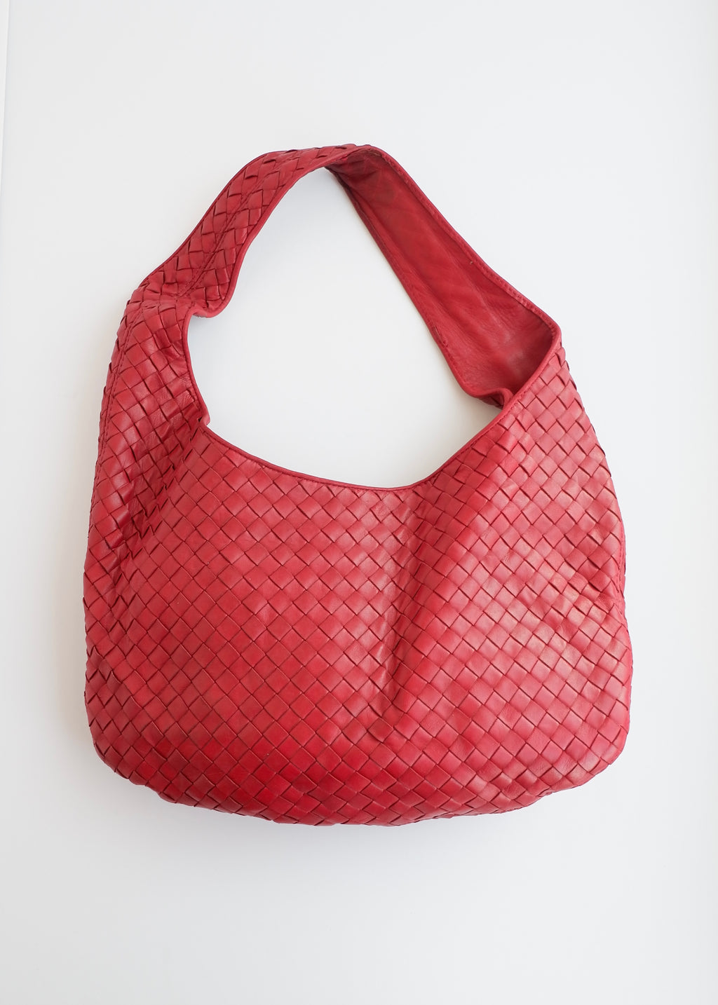 Authentic Preowned Vintage Bottega Veneta Red Leather Intrecciato Shoulder Bag