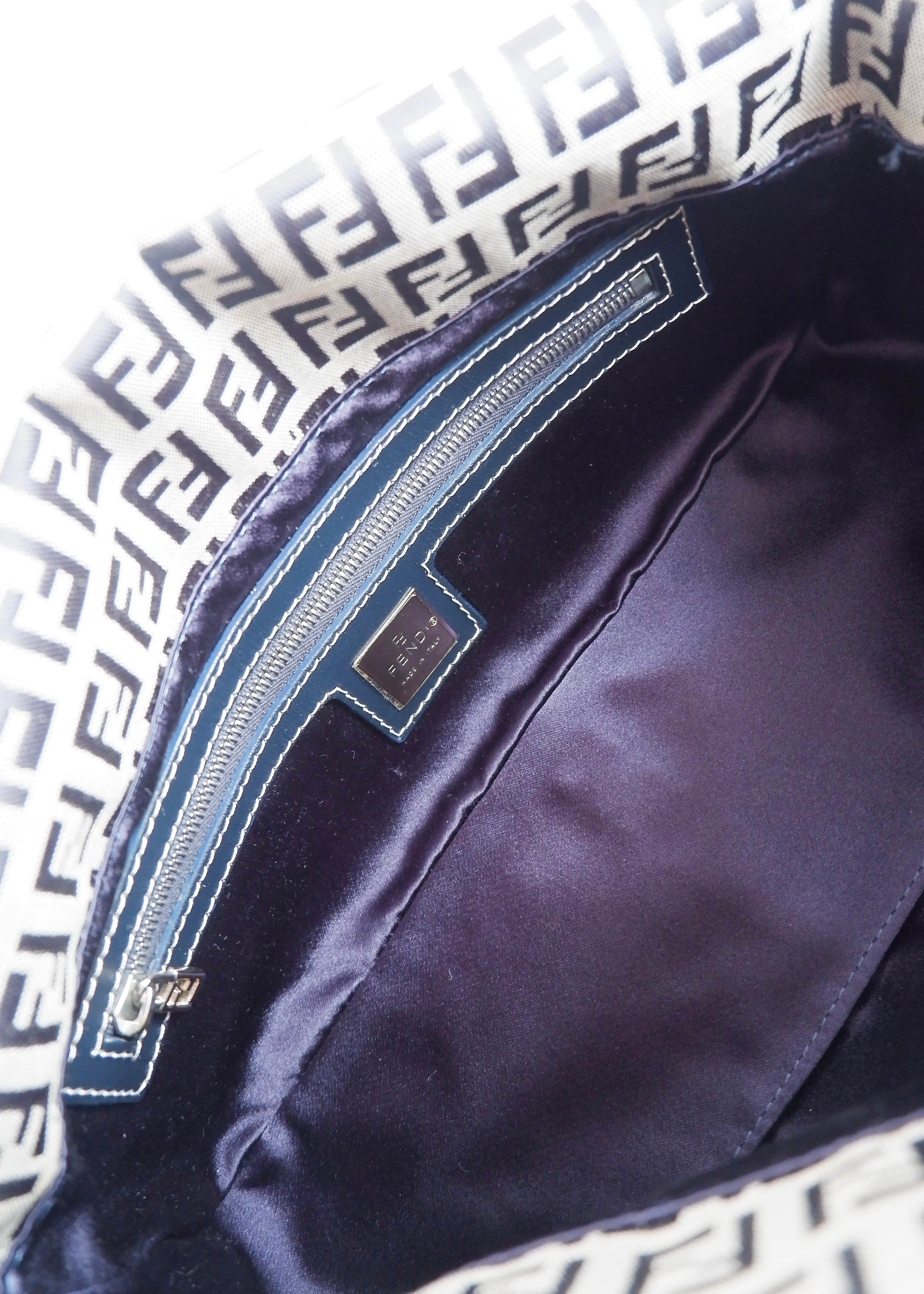 Authentic Preowned Fendi Navy Zucchino Baguette Shoulder