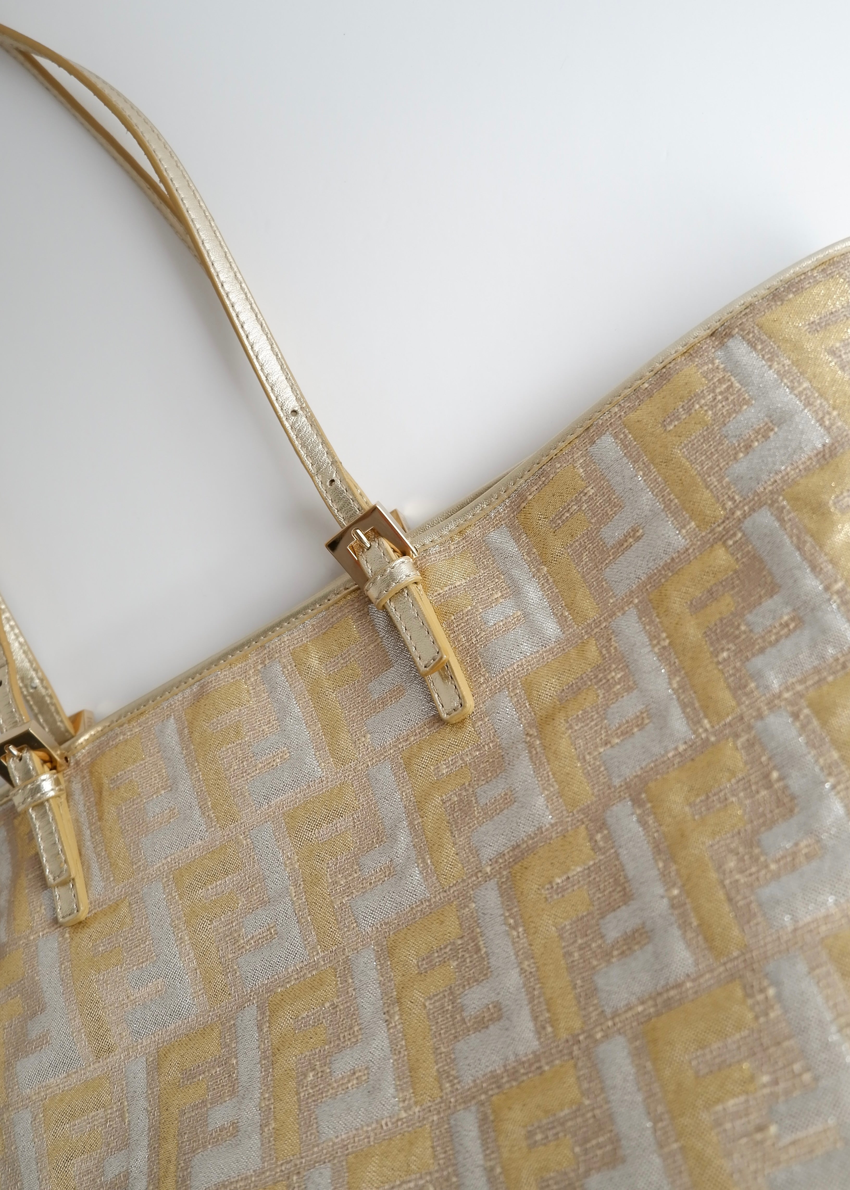 Authentic Preowned Fendi Gold/ Silver Canvas Zucca Tote Bag