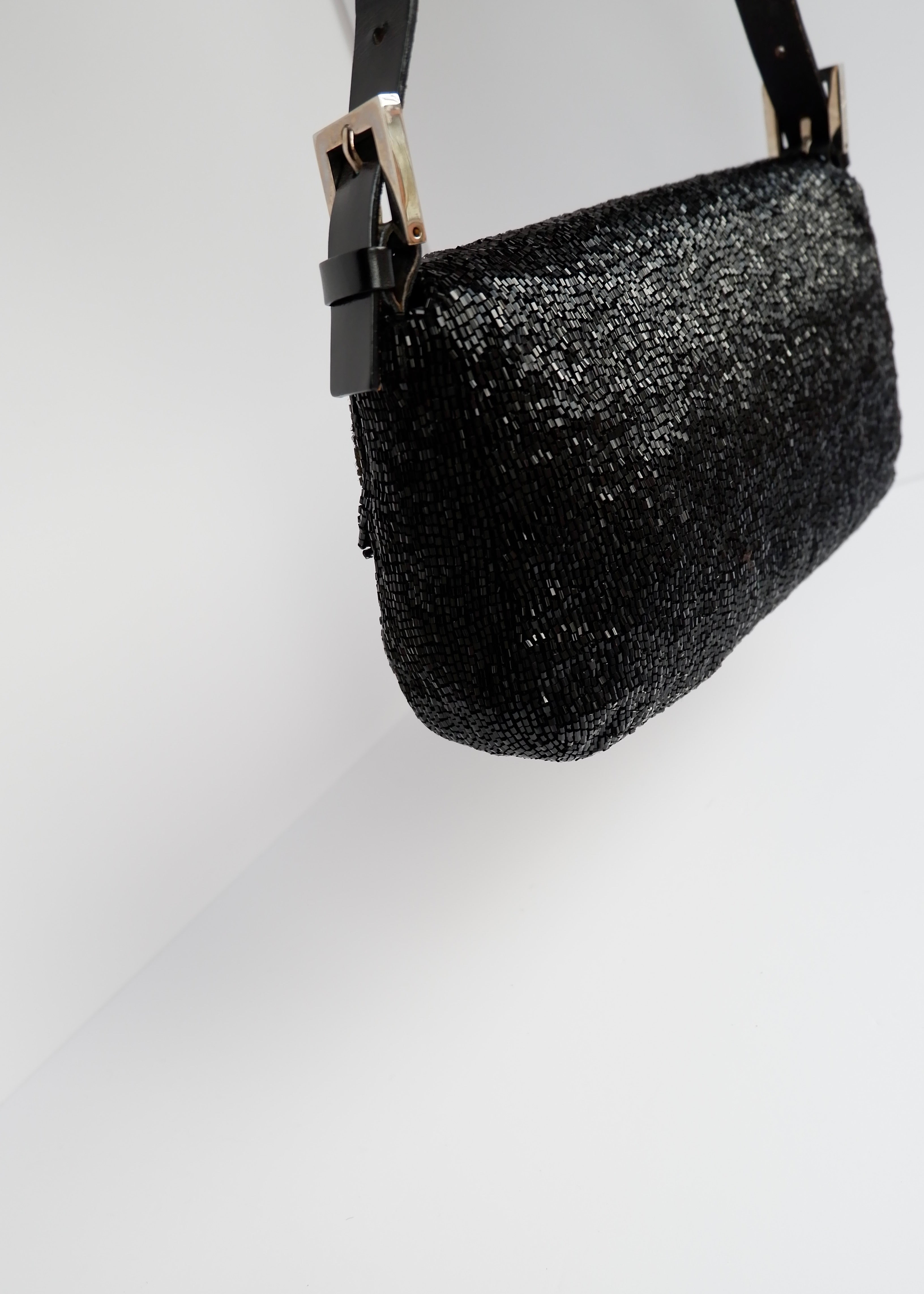 Authentic Preowned Fendi Black Beaded Baguette Shoulder Bag