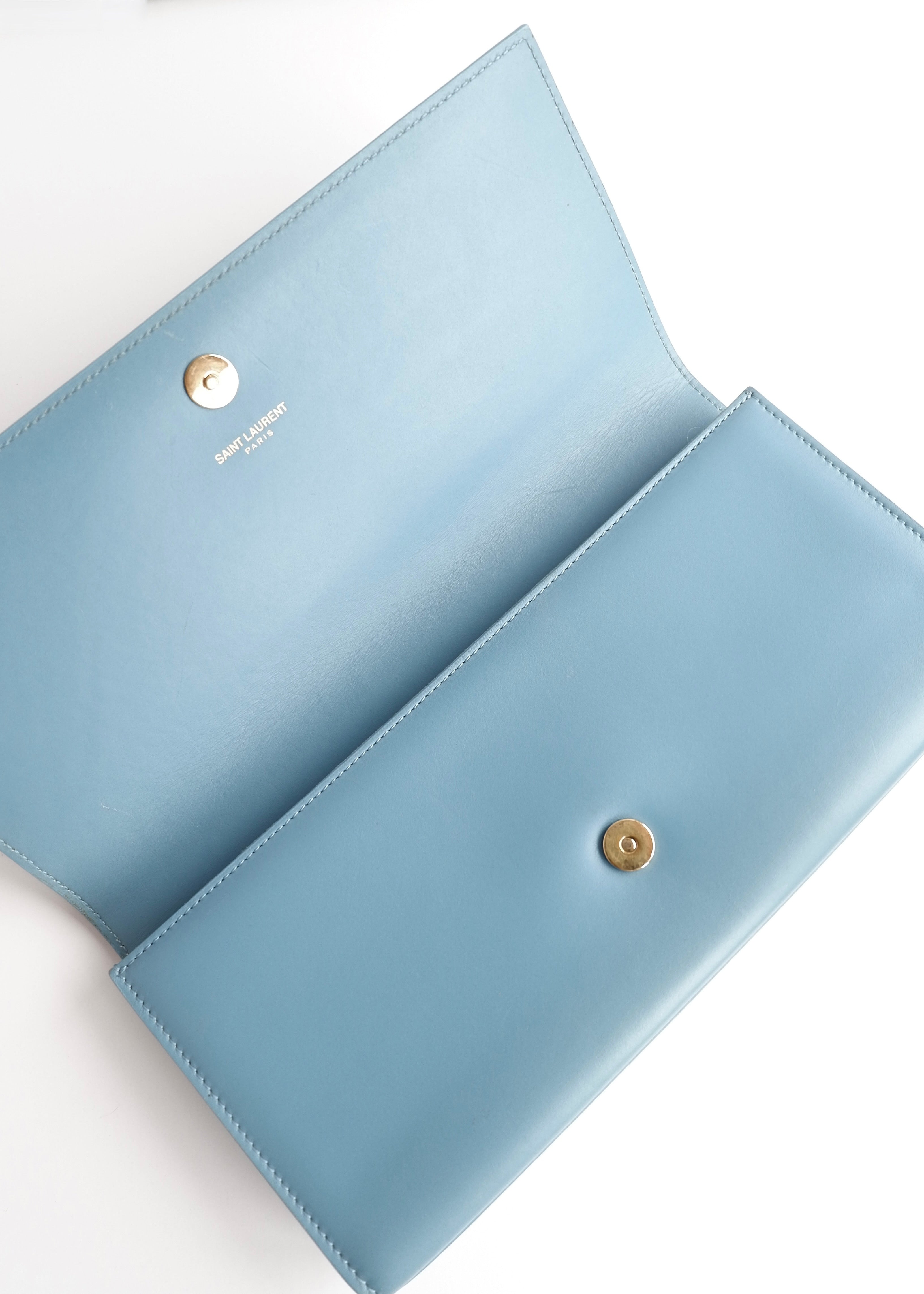 Authentic Preowned Saint Laurent Blue Leather YSL Logo Long Clutch Bag