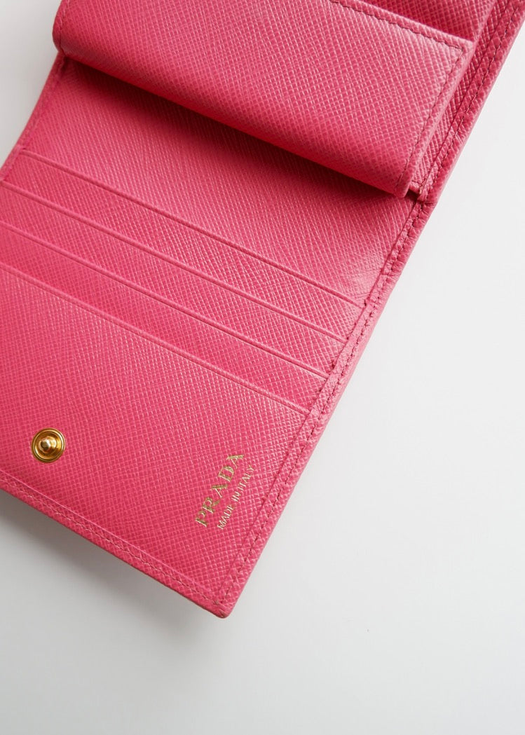 Authentic Preowned Prada Bright Pink Saffiano Leather Bi Fold Wallet