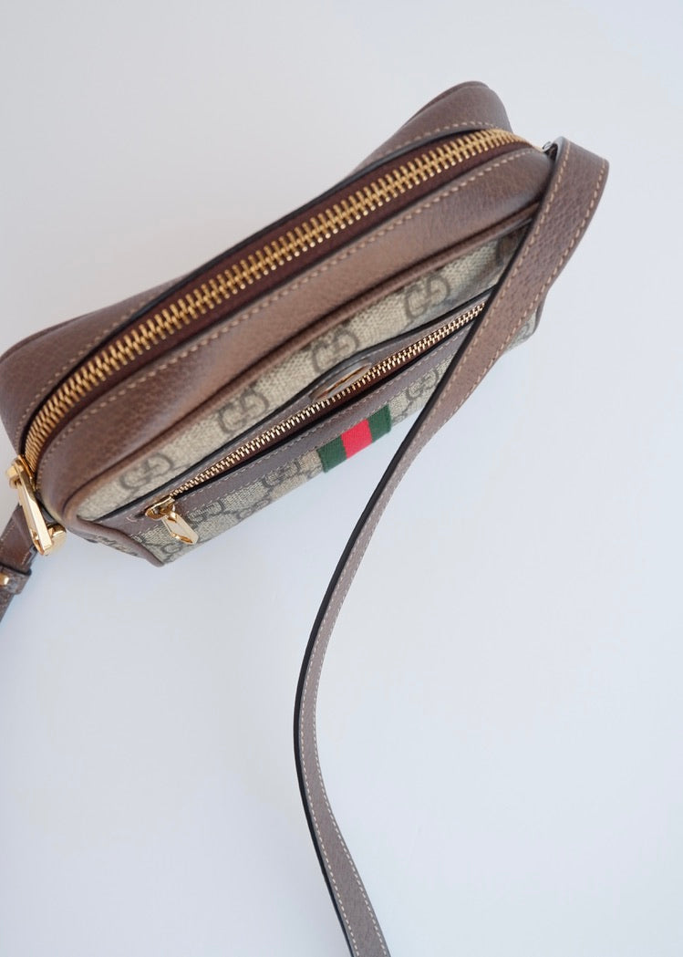 Authentique Sac bandoulière mini Ophidia Gucci en toile GG marron d'occasion