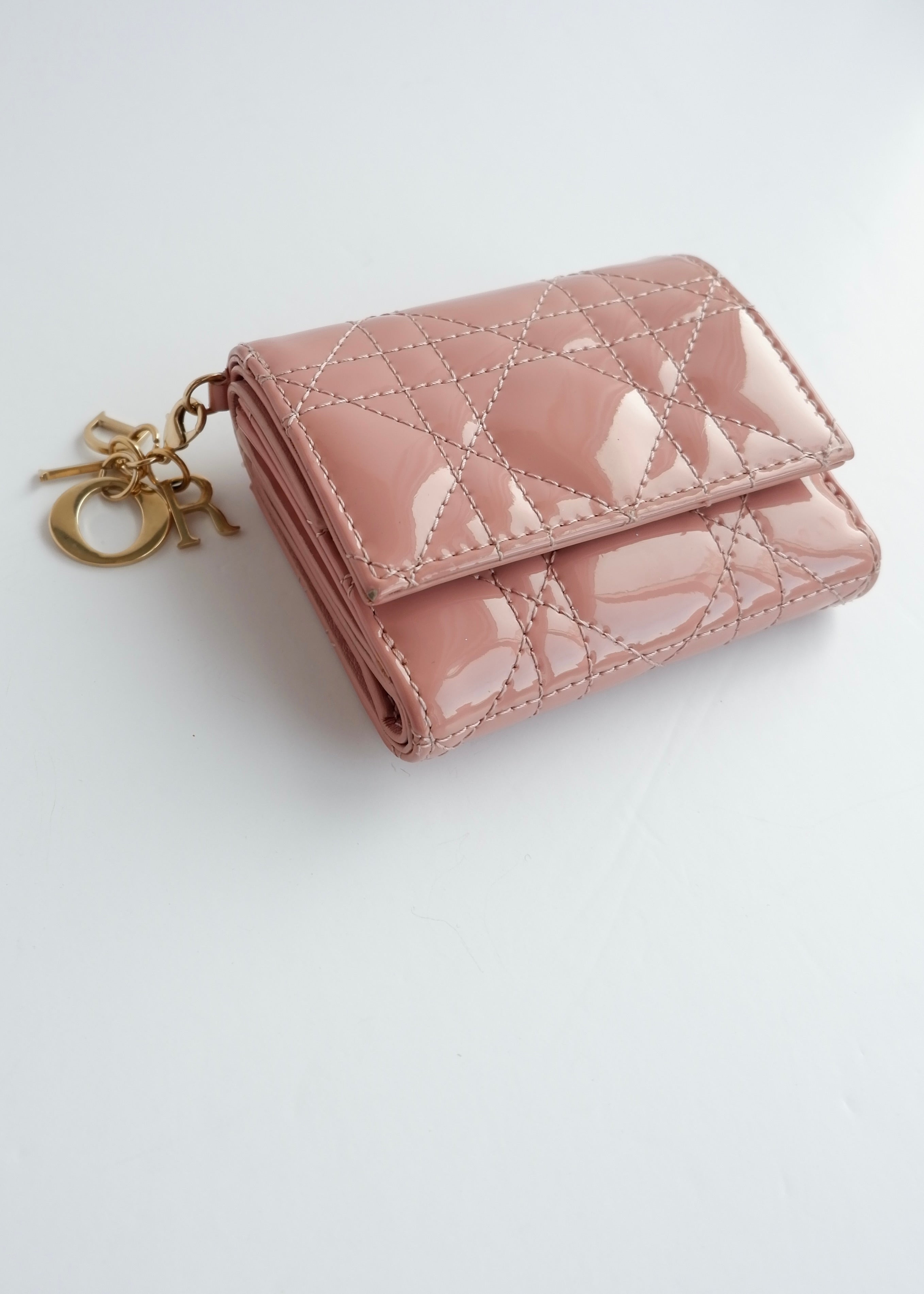 Authentic Preowned Dior Dusty Rose Patent Leather Lotus Wallet