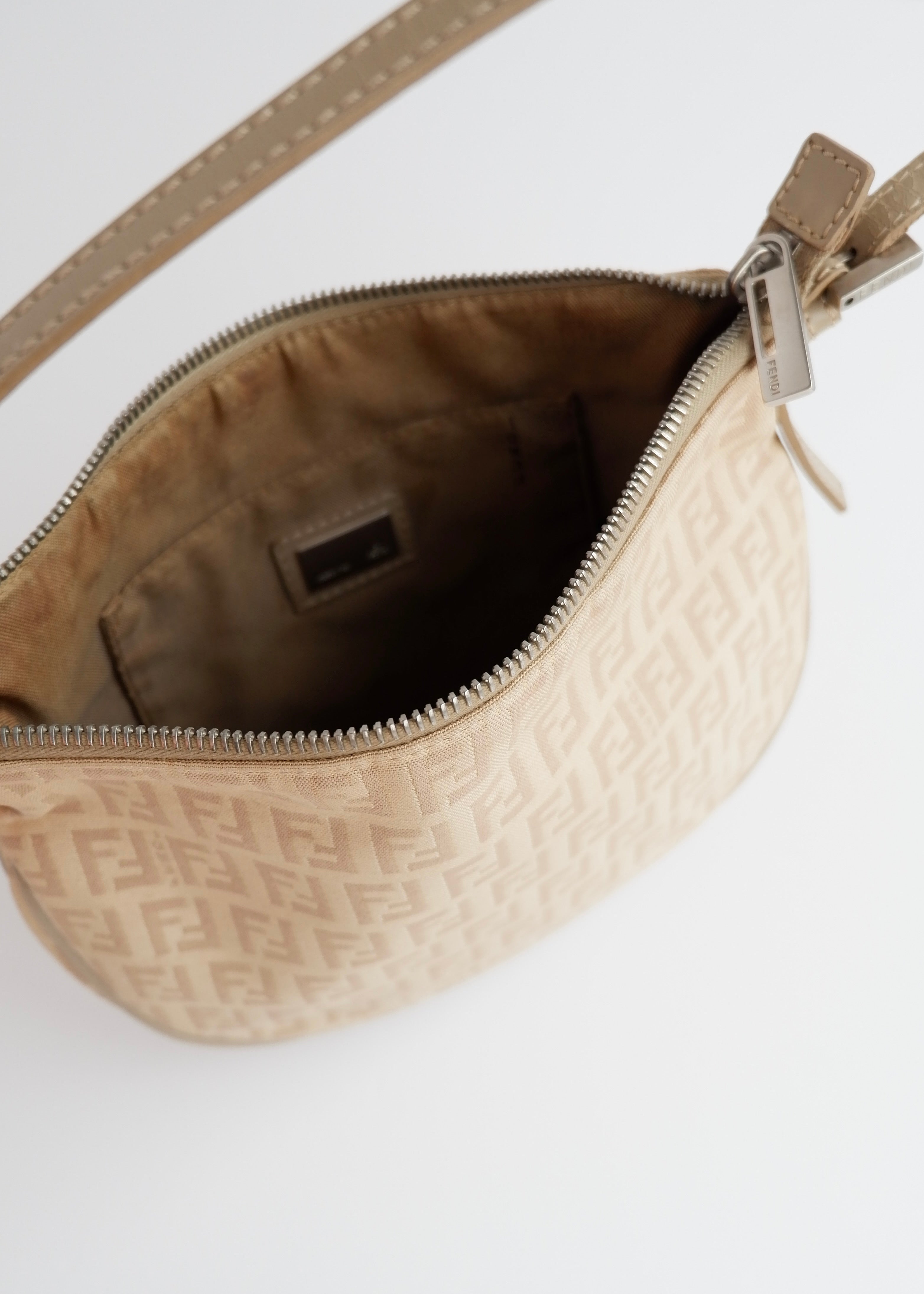Authentic Preowned Fendi Light Beige Zucchino Small Shoulder Bag