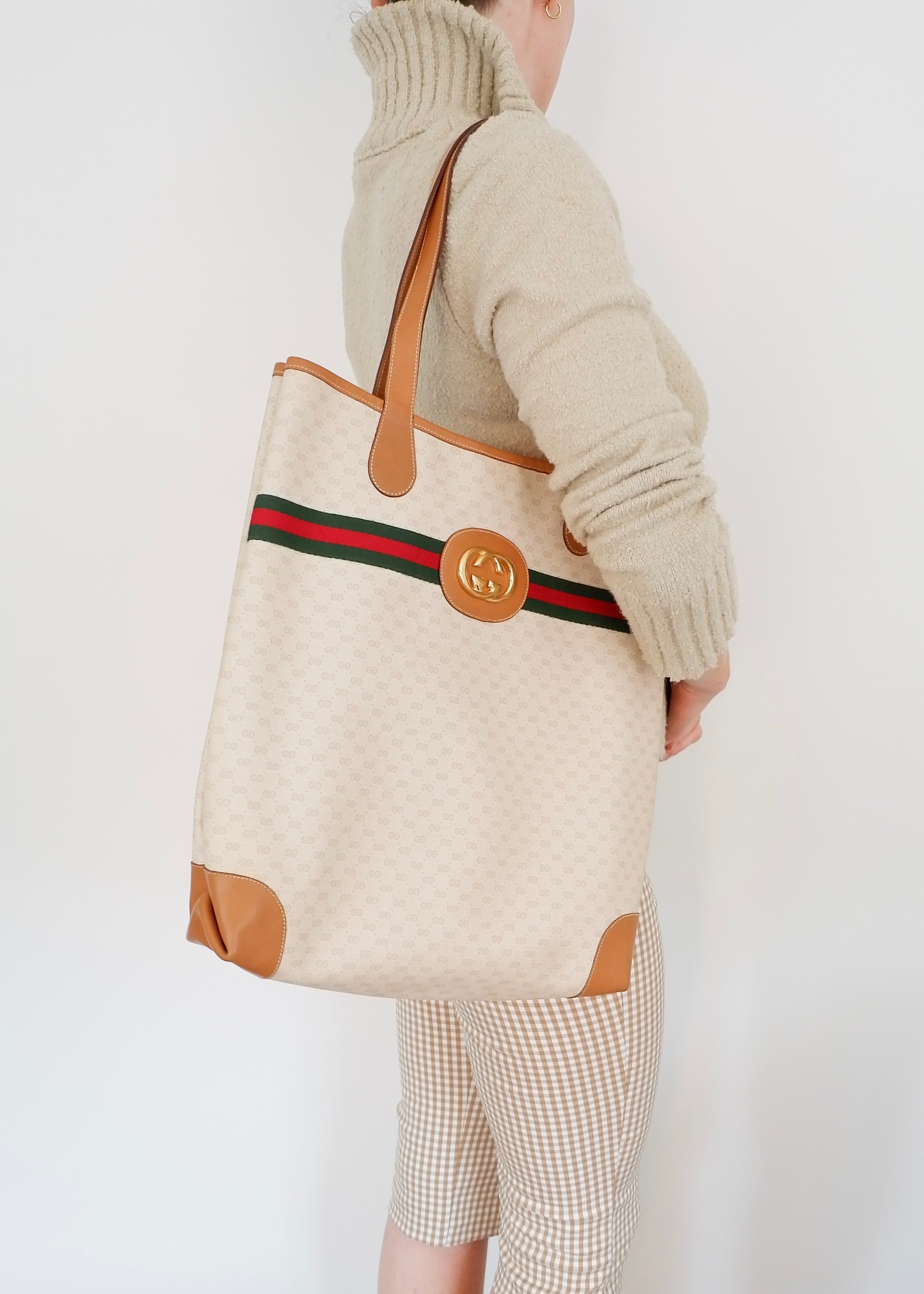 Sac cabas Gucci vintage authentique d'occasion à imprimé GG