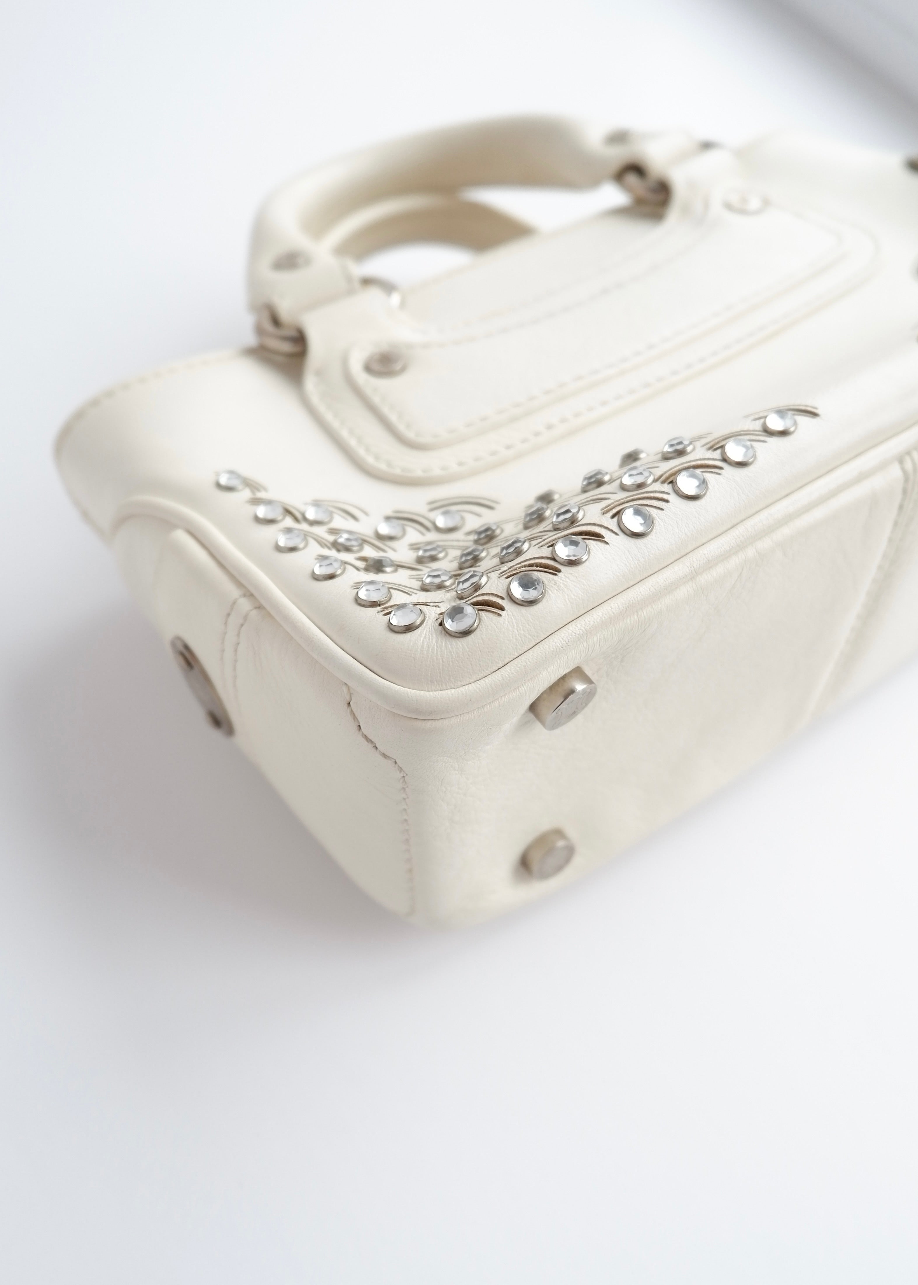 Authentic Preowned Celine White Leather/ Gem Stone Mini Boogie Bag