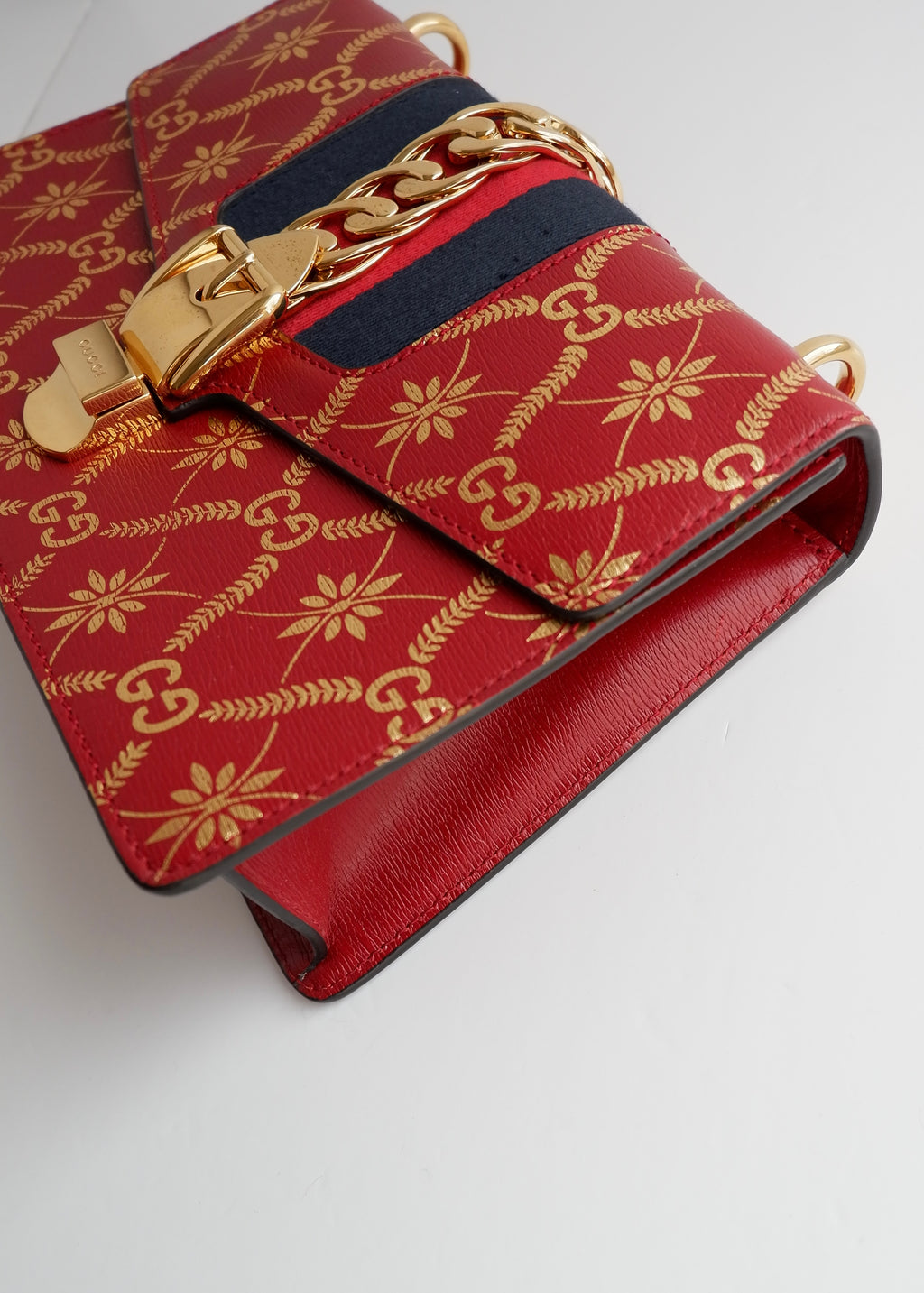 Authentic Preowned Gucci Red/Gold Leather Sylvie Bag