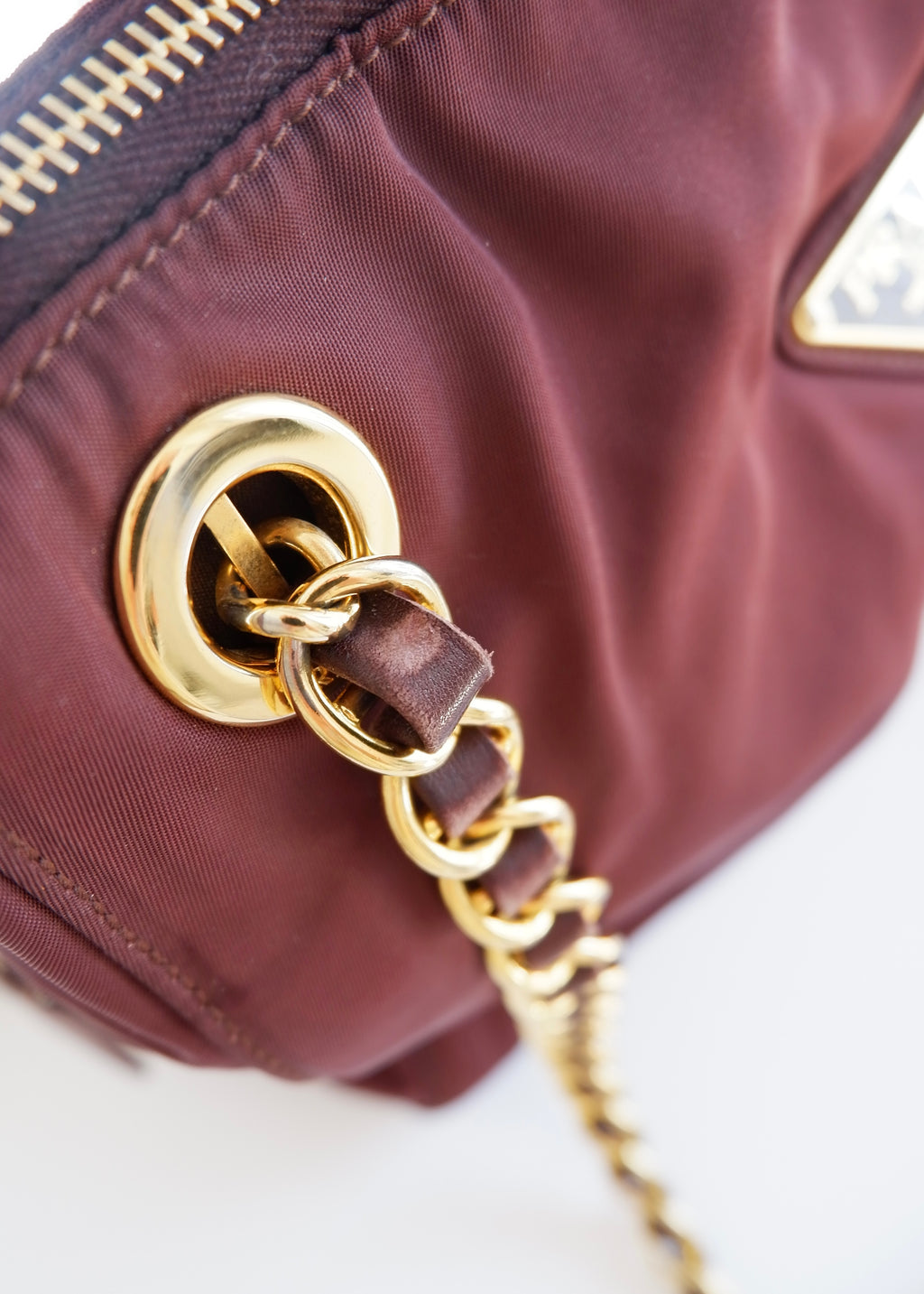 Preowned Prada Burgundy Nylon Chain Shoulder Tote
